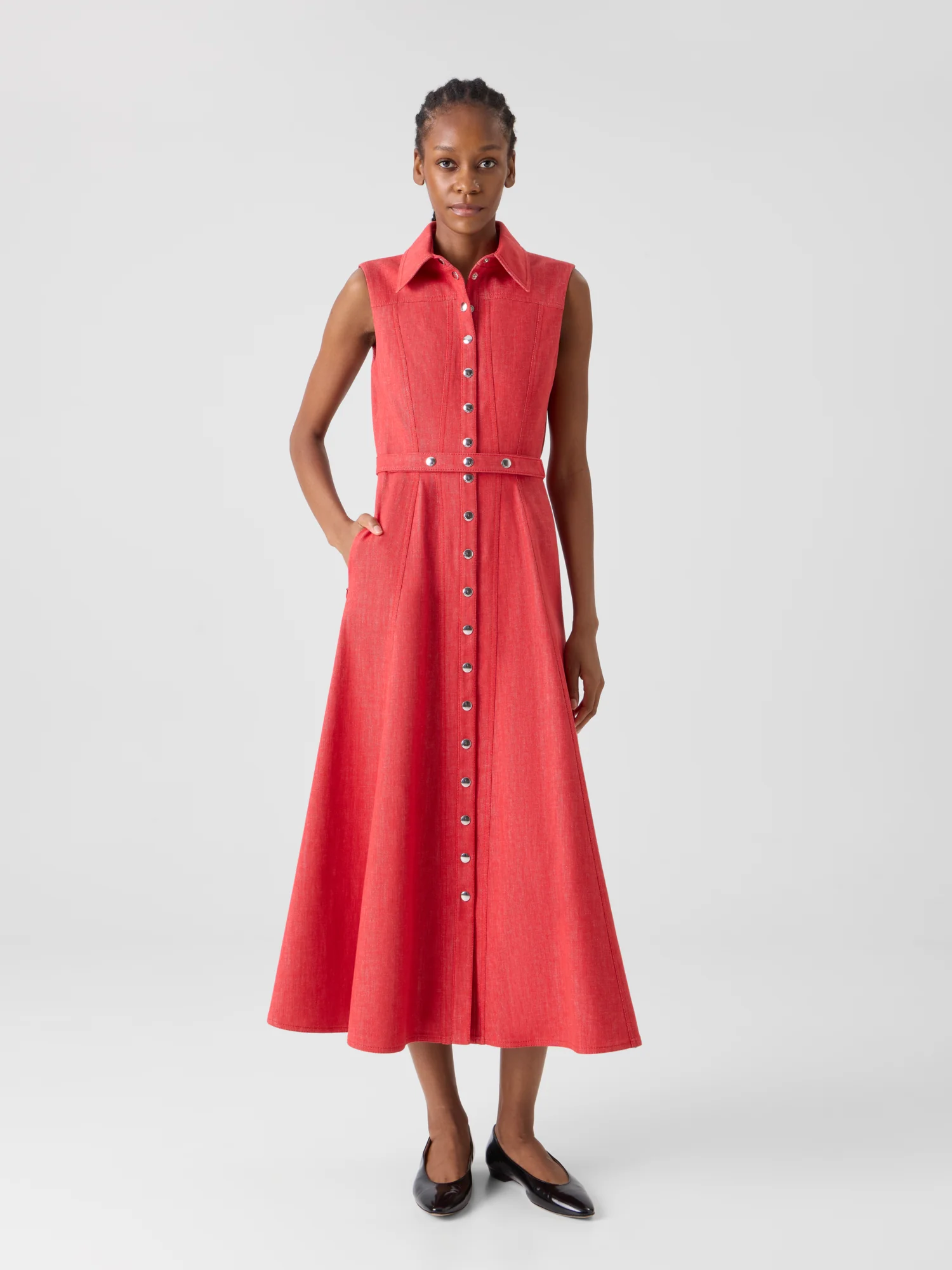 Fit and Flare Denim Midi Dress