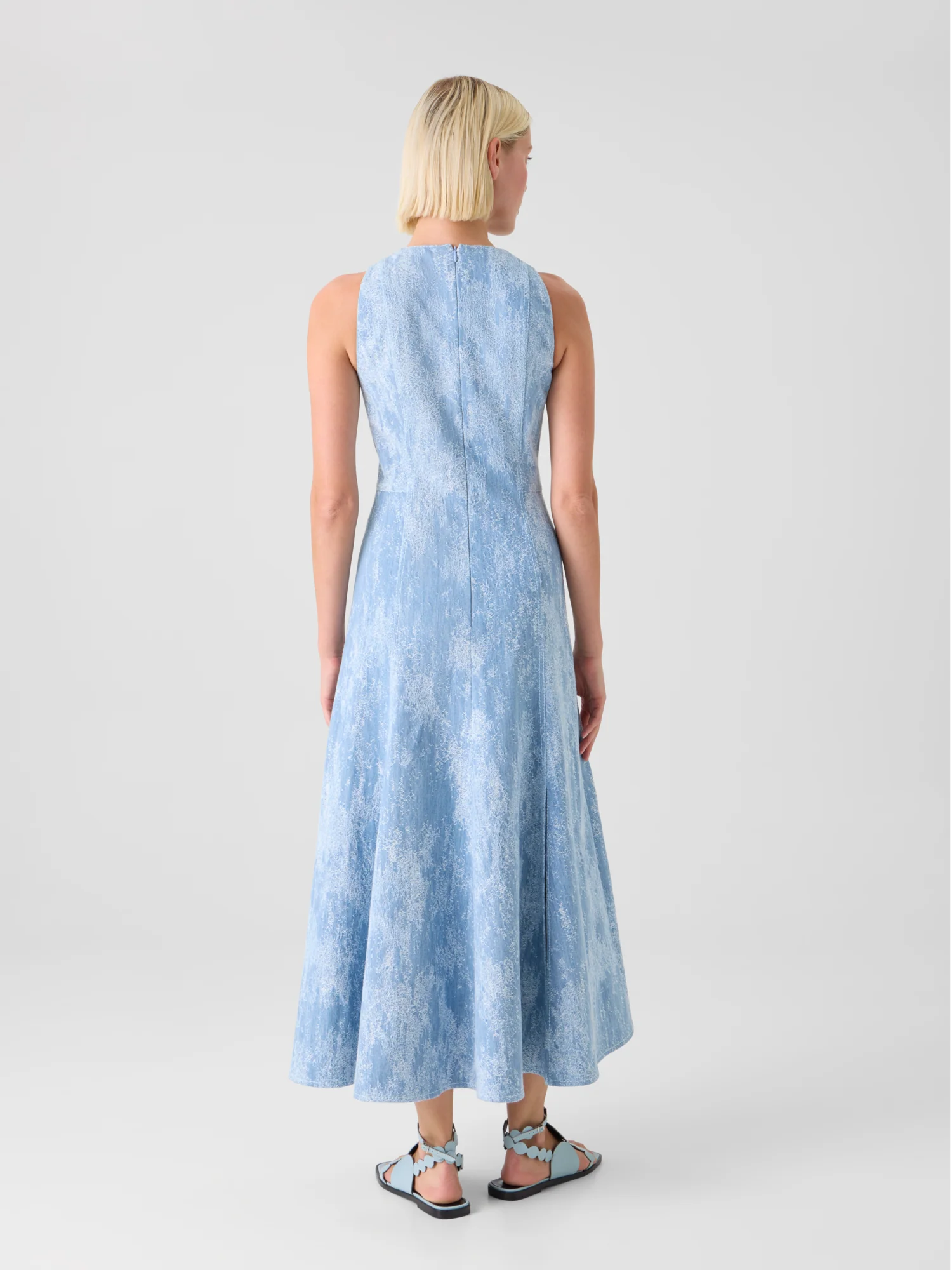 Fit-and-Flare Jacquard Denim Midi Dress - Image 5