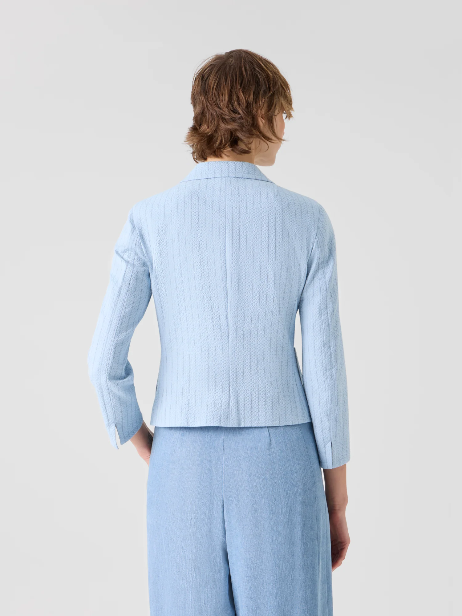Fitted Cotton Stripe Seersucker Lapel Jacket - Image 5