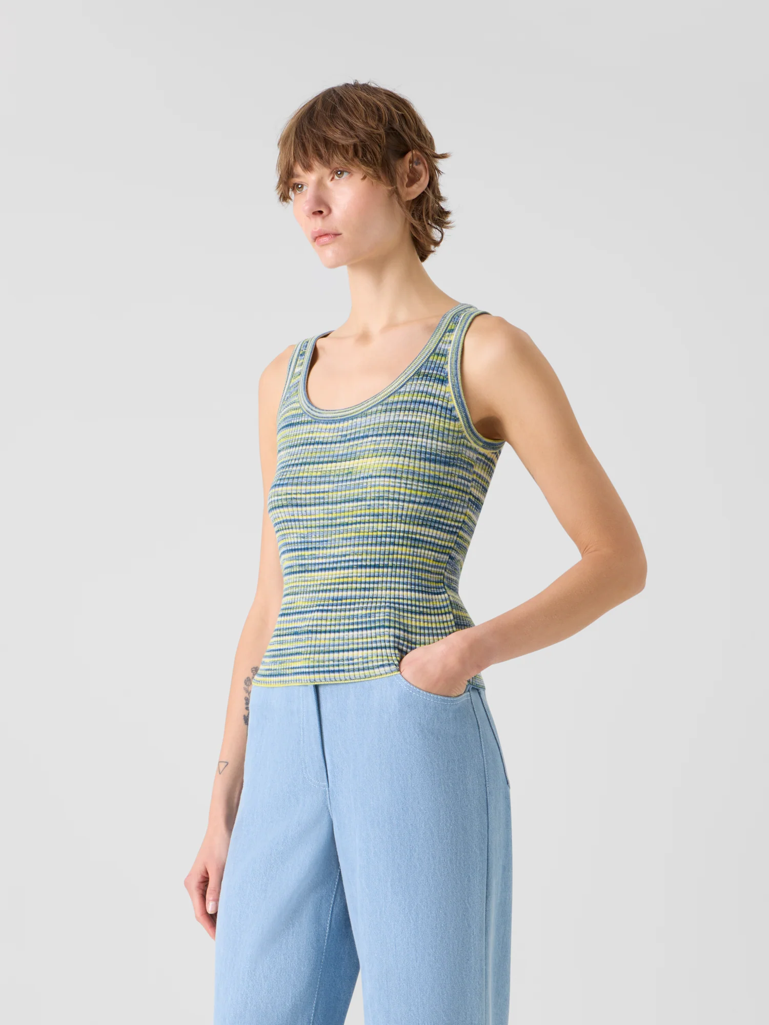 Fitted Scoop Neck Space-Dye Merino Rib Knit Tank - Image 2