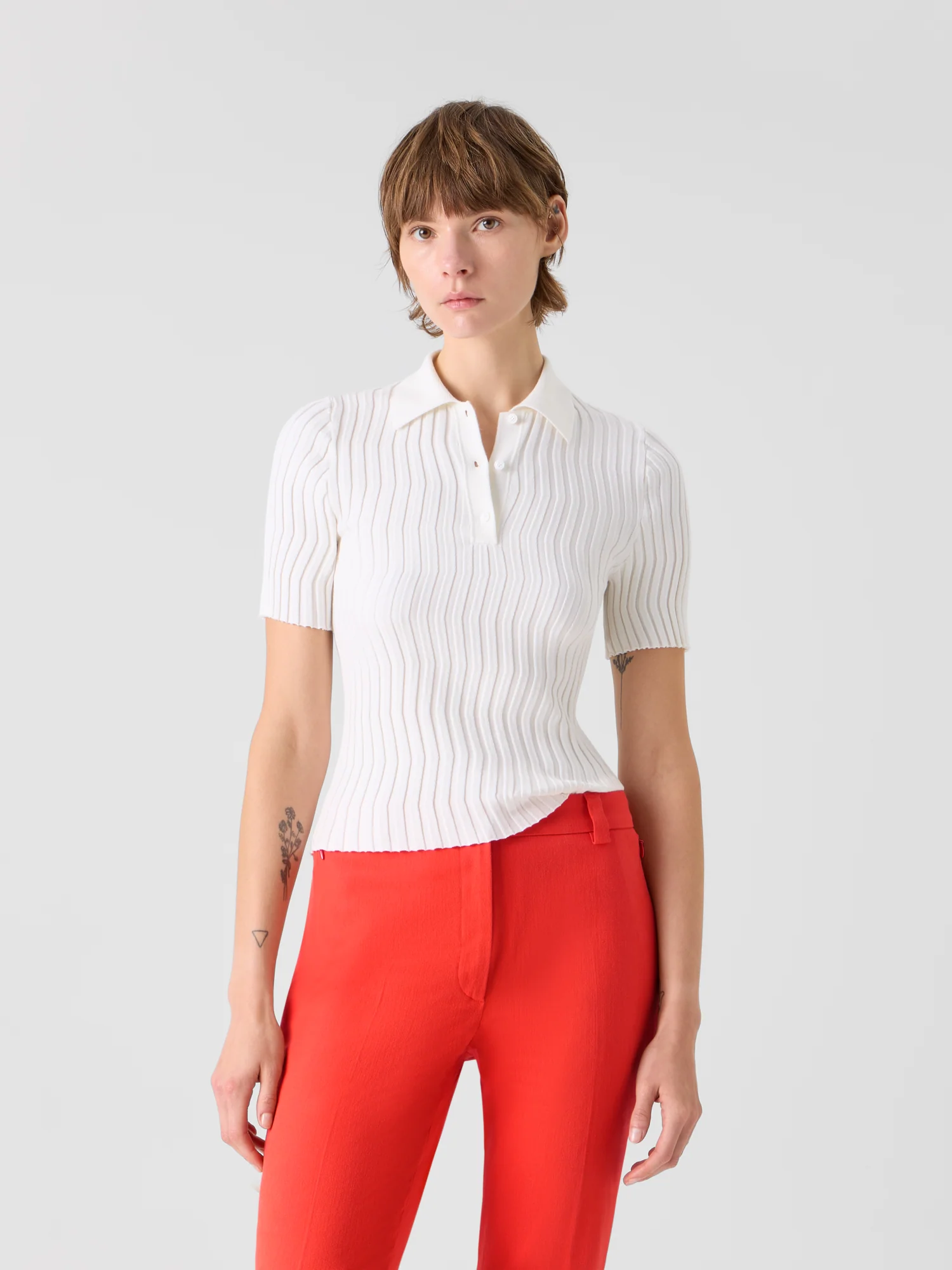 Fitted Stretch Cotton Silk Knit Polo - Image 2