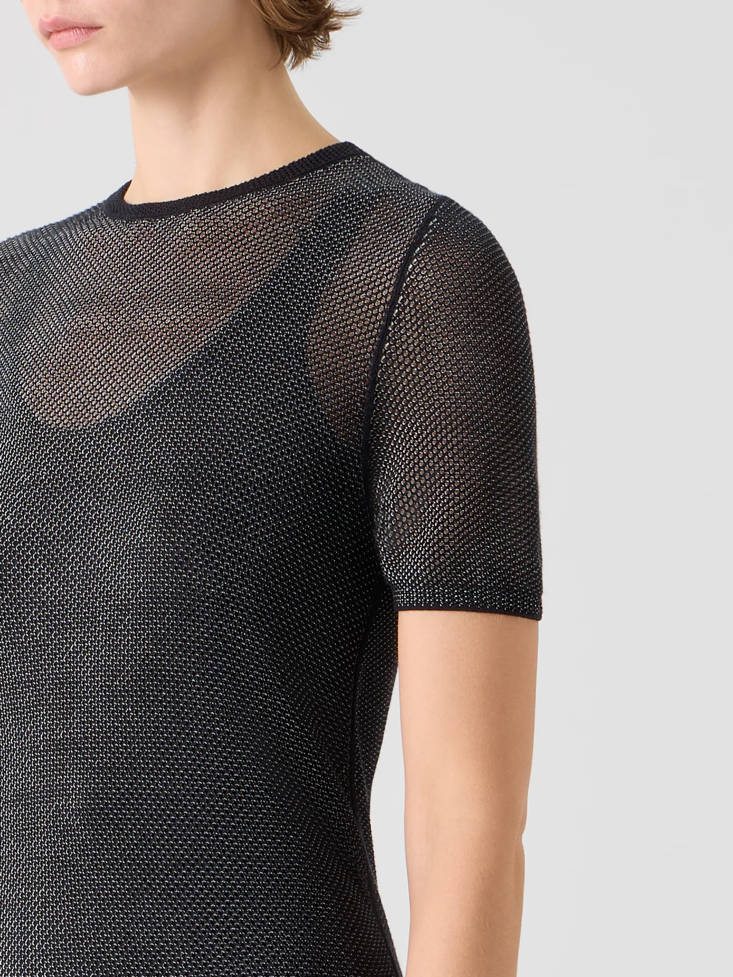 Fitted Two Tone Grid Sweater in Silk - Image 4
