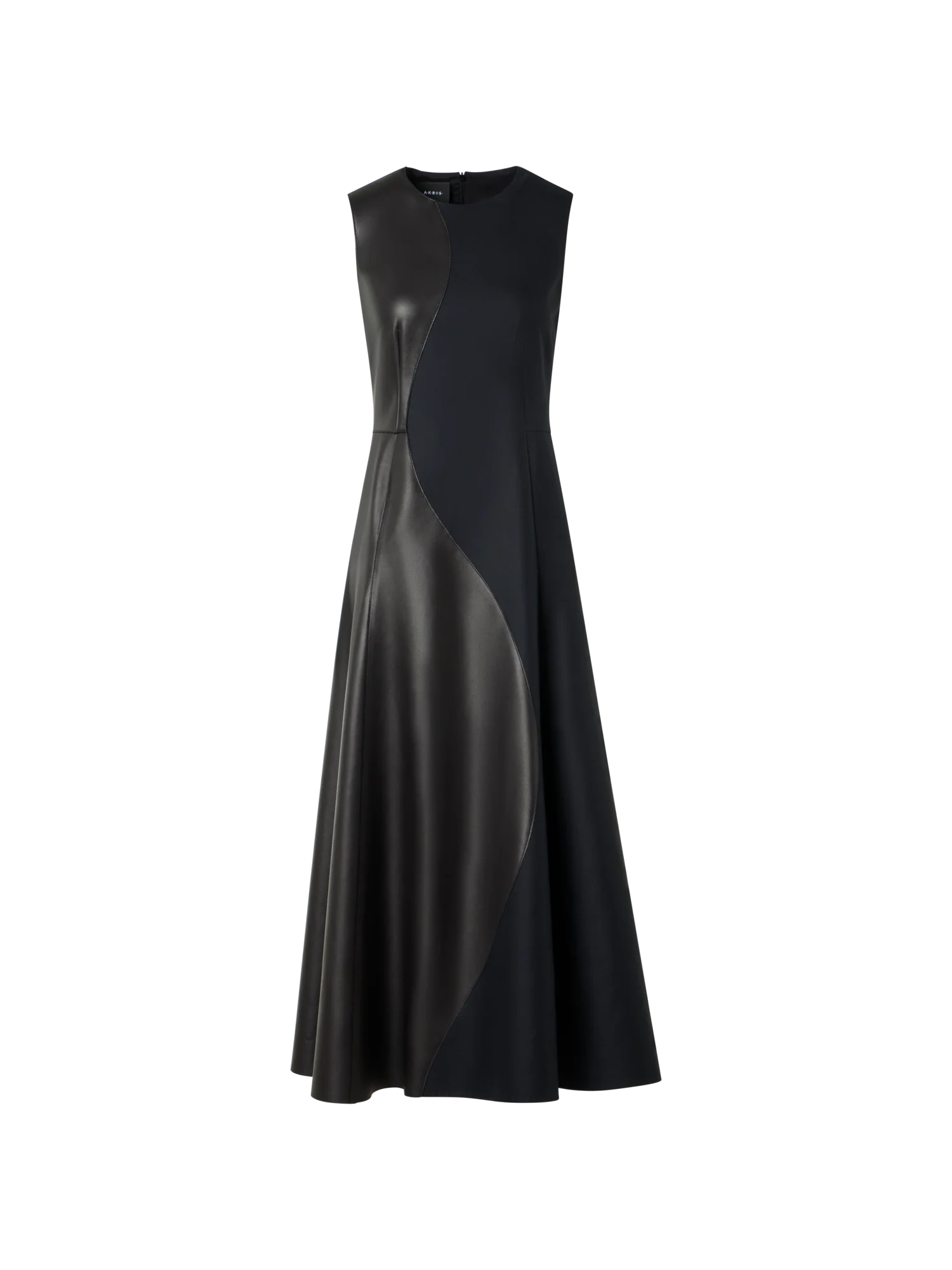 Flared Midi Dress with Leather Patchwork