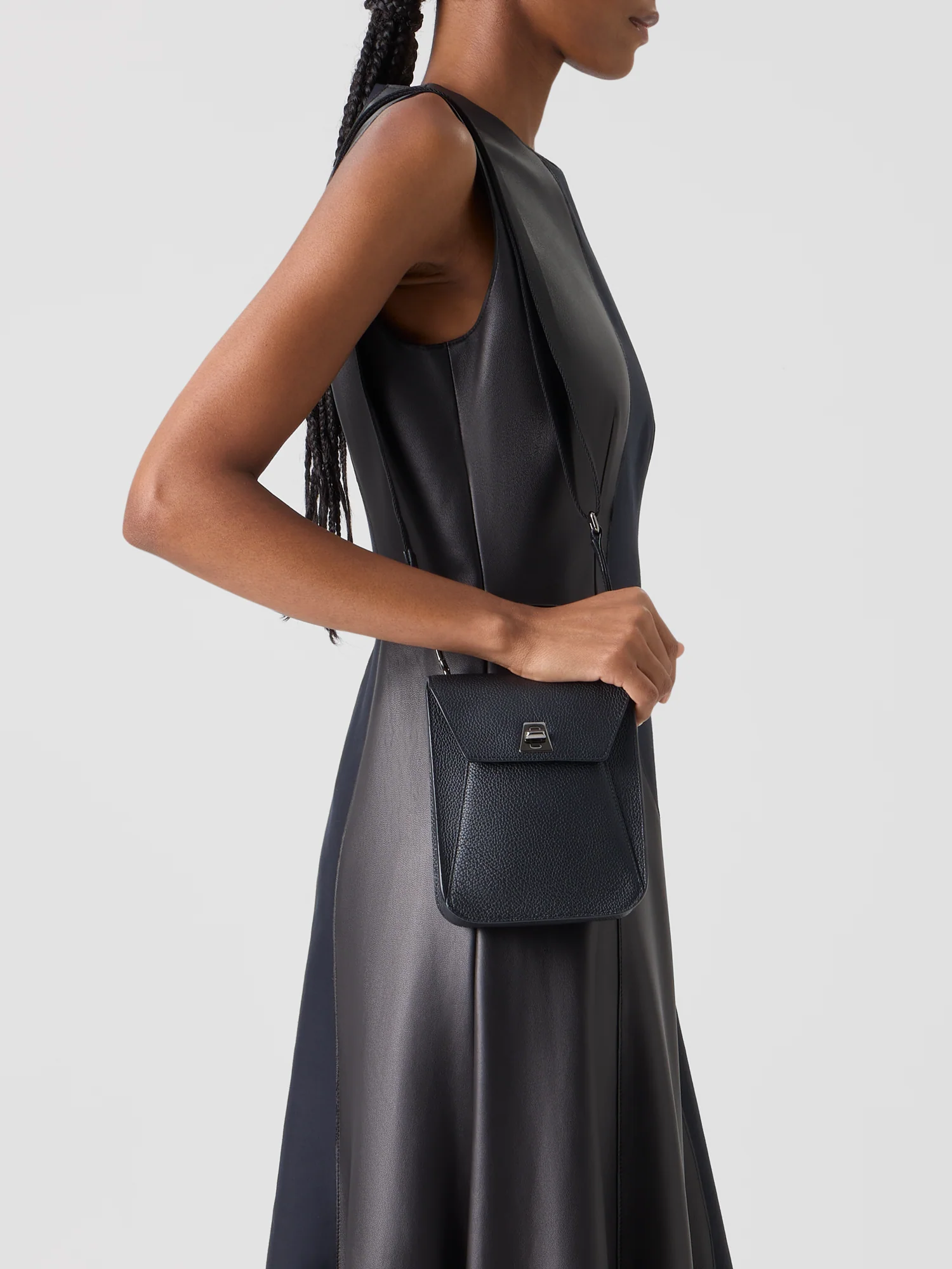 Flared Midi Dress with Leather Patchwork - Image 4
