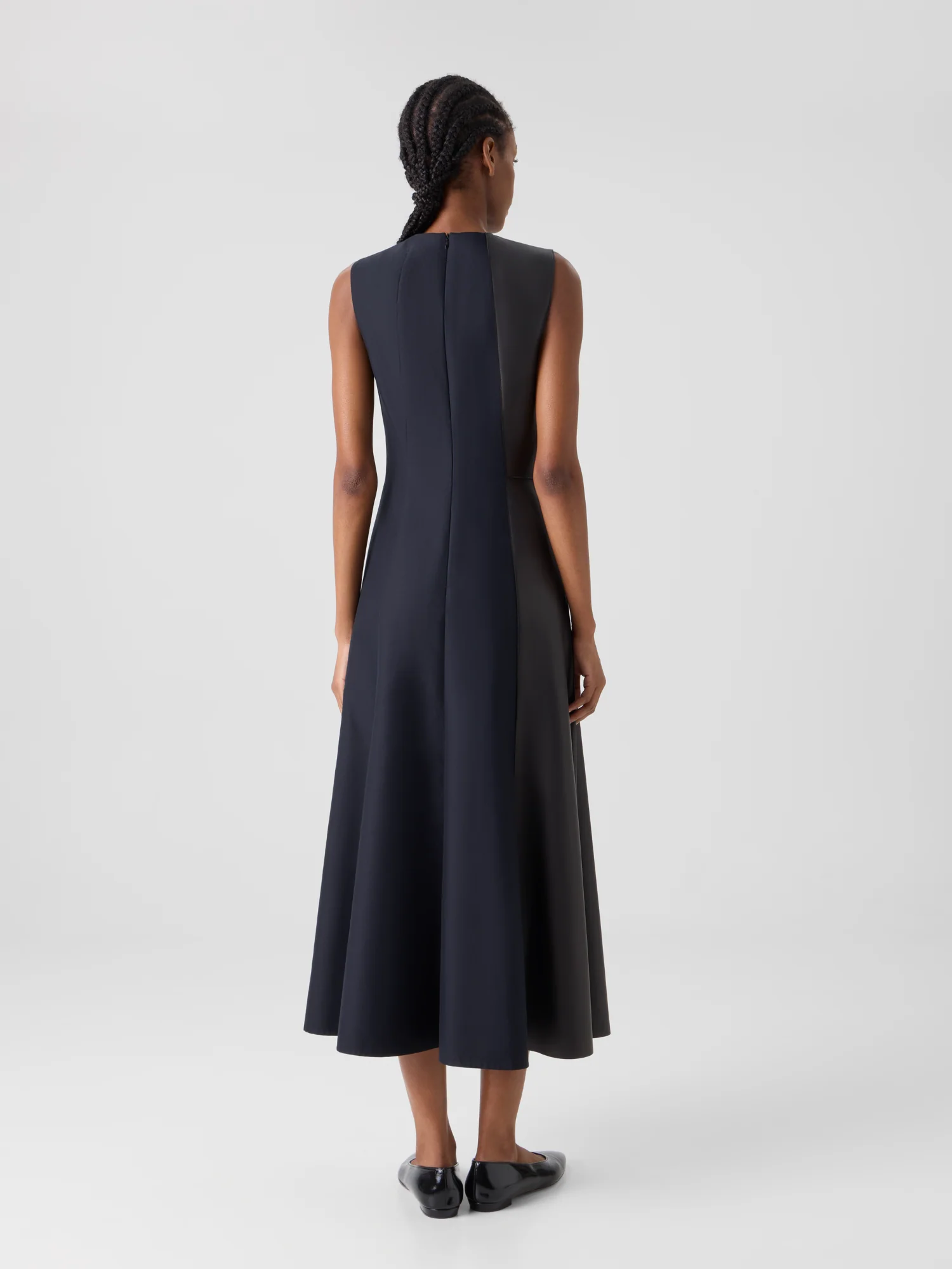 Flared Midi Dress with Leather Patchwork - Image 6