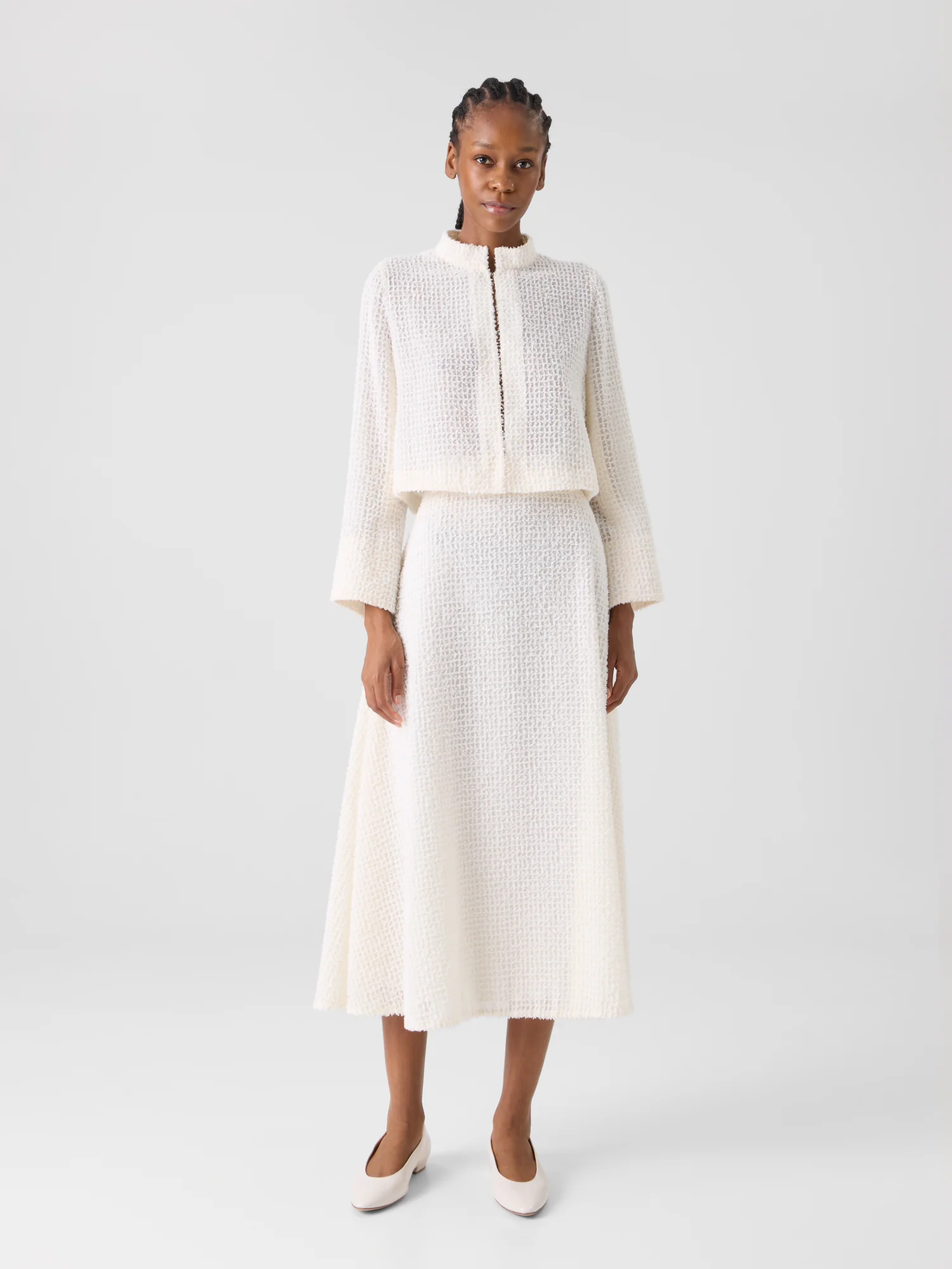 Flared Midi Skirt in Fringed Grid - Image 2