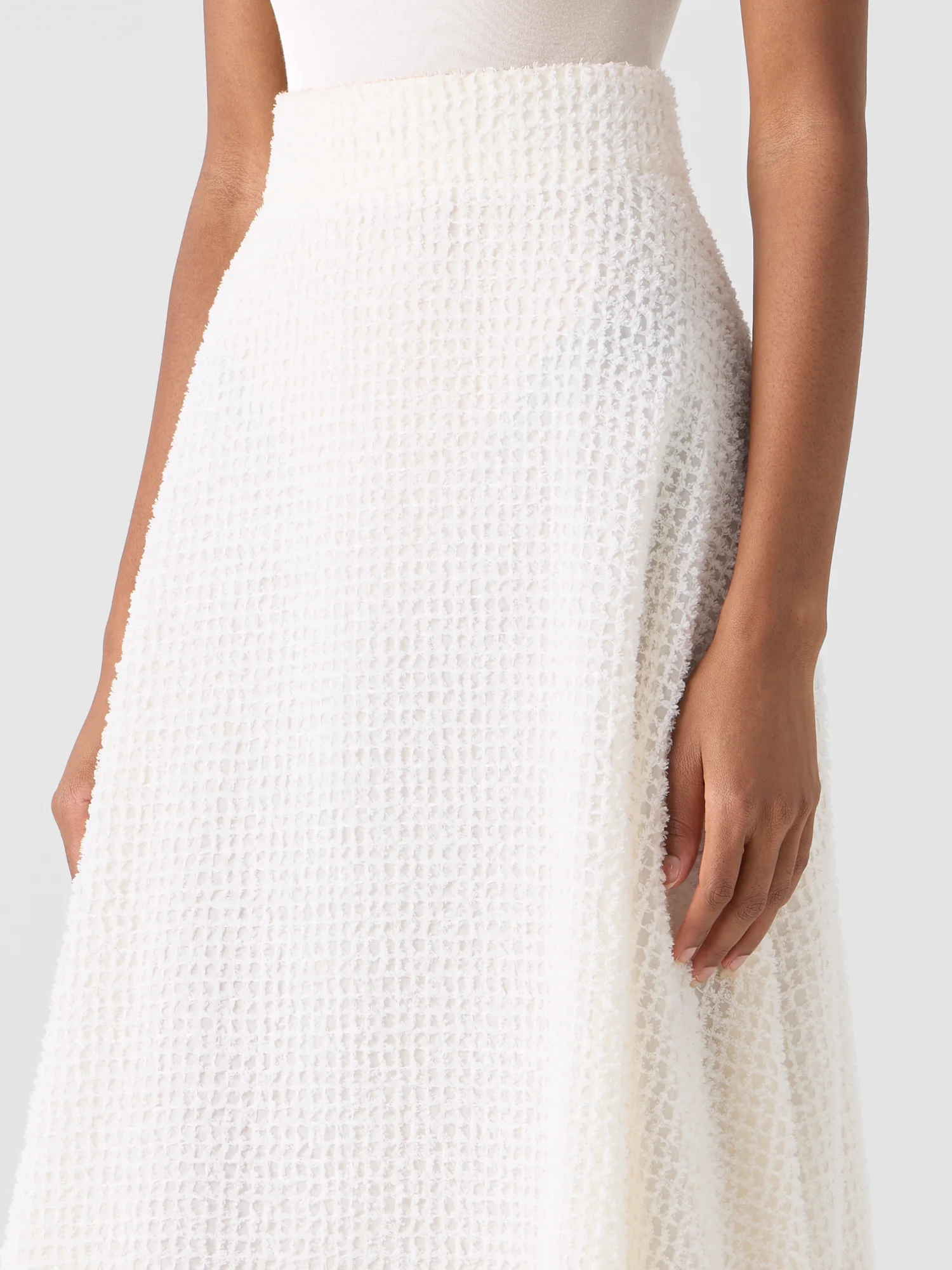 Flared Midi Skirt in Fringed Grid - Image 4