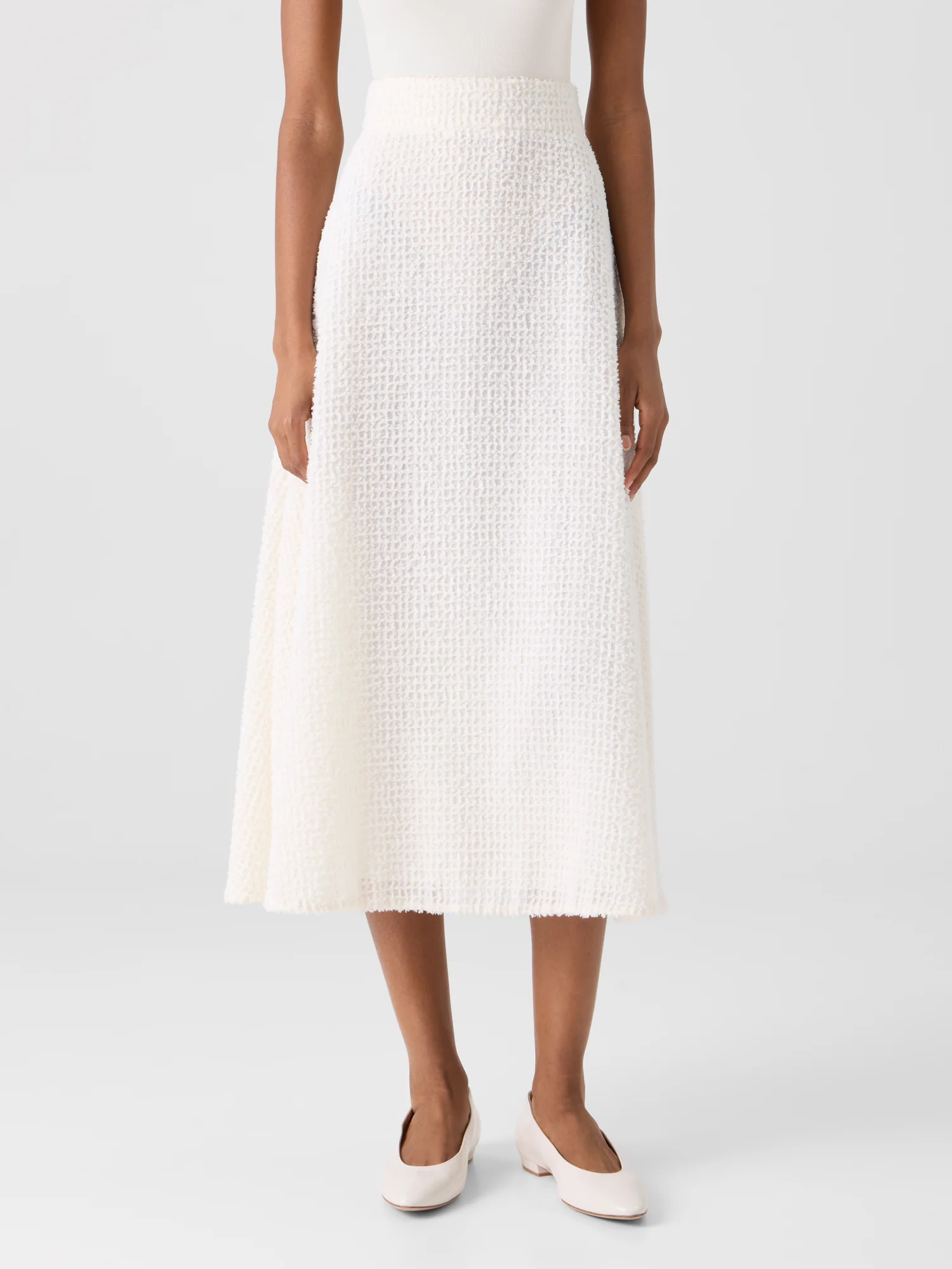 Flared Midi Skirt in Fringed Grid - Image 6