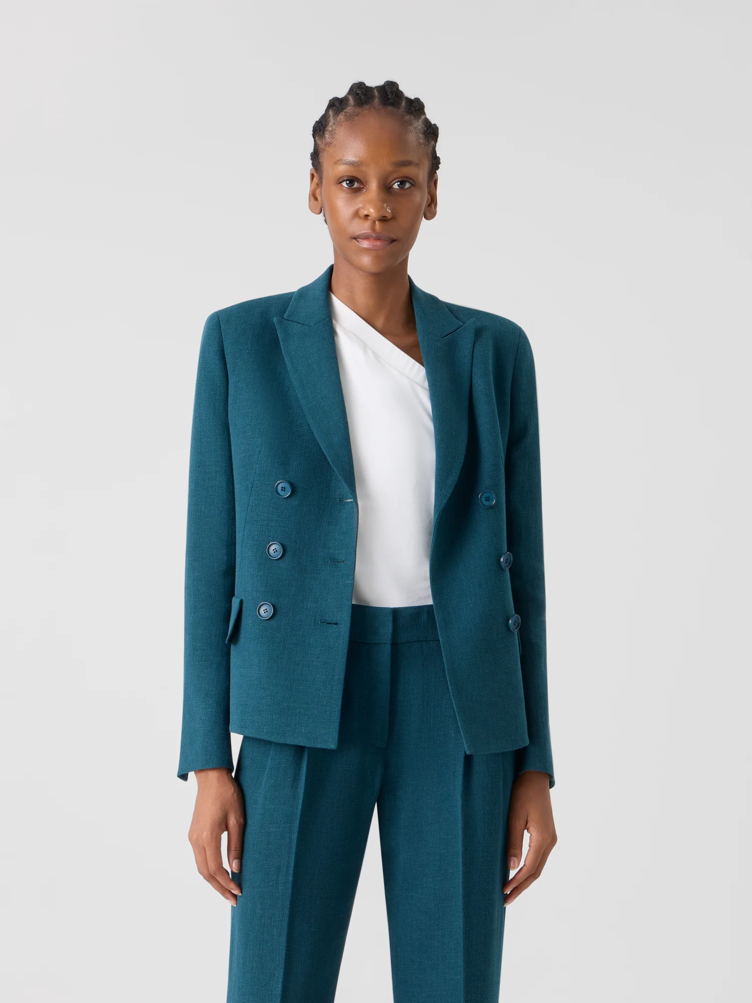 Hannah Fitted Double-Breasted Linen Wool Jacket - Image 2