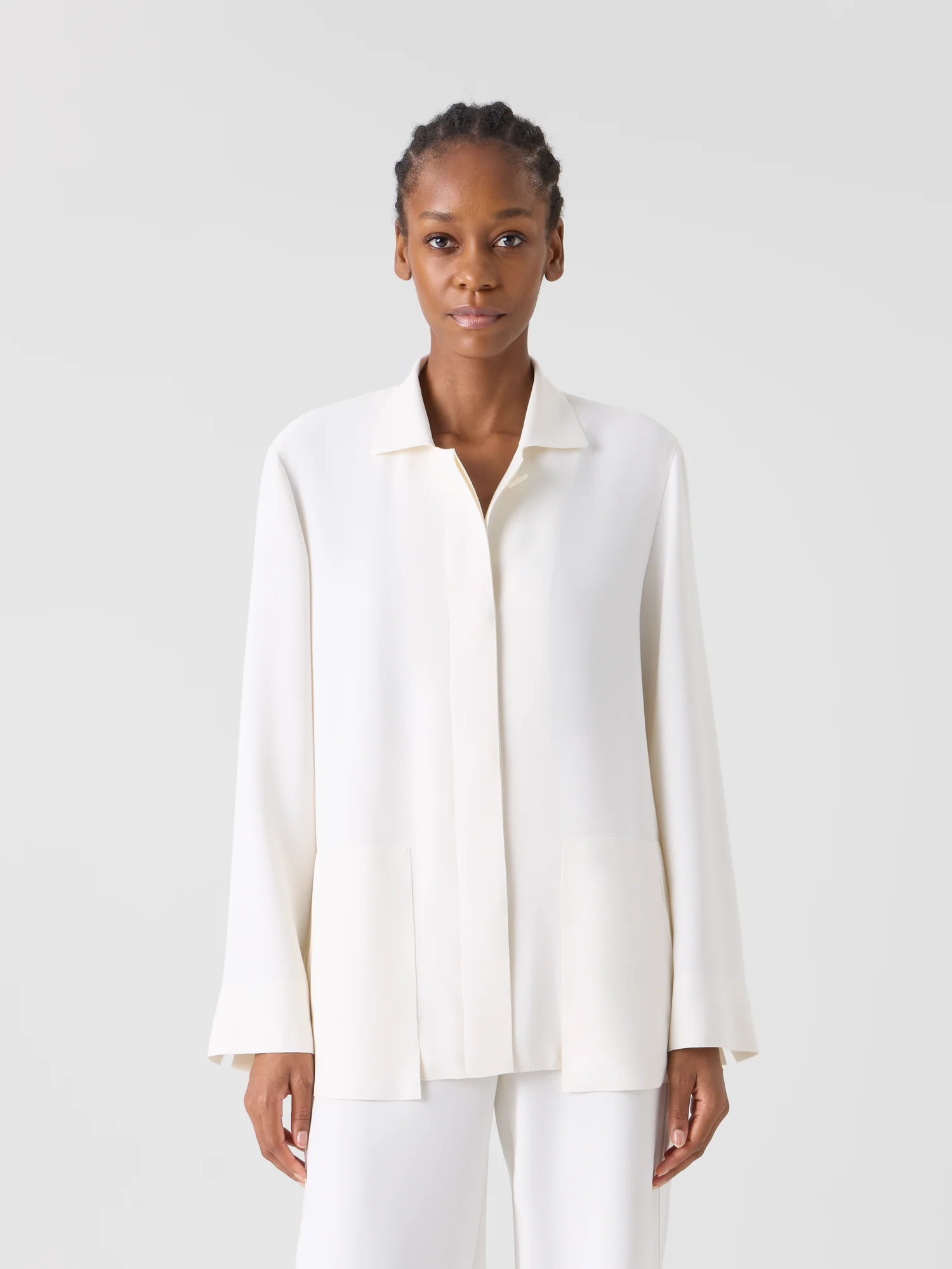 Harp Long Techno Crêpe Jacket with Patch Pocket - Image 2
