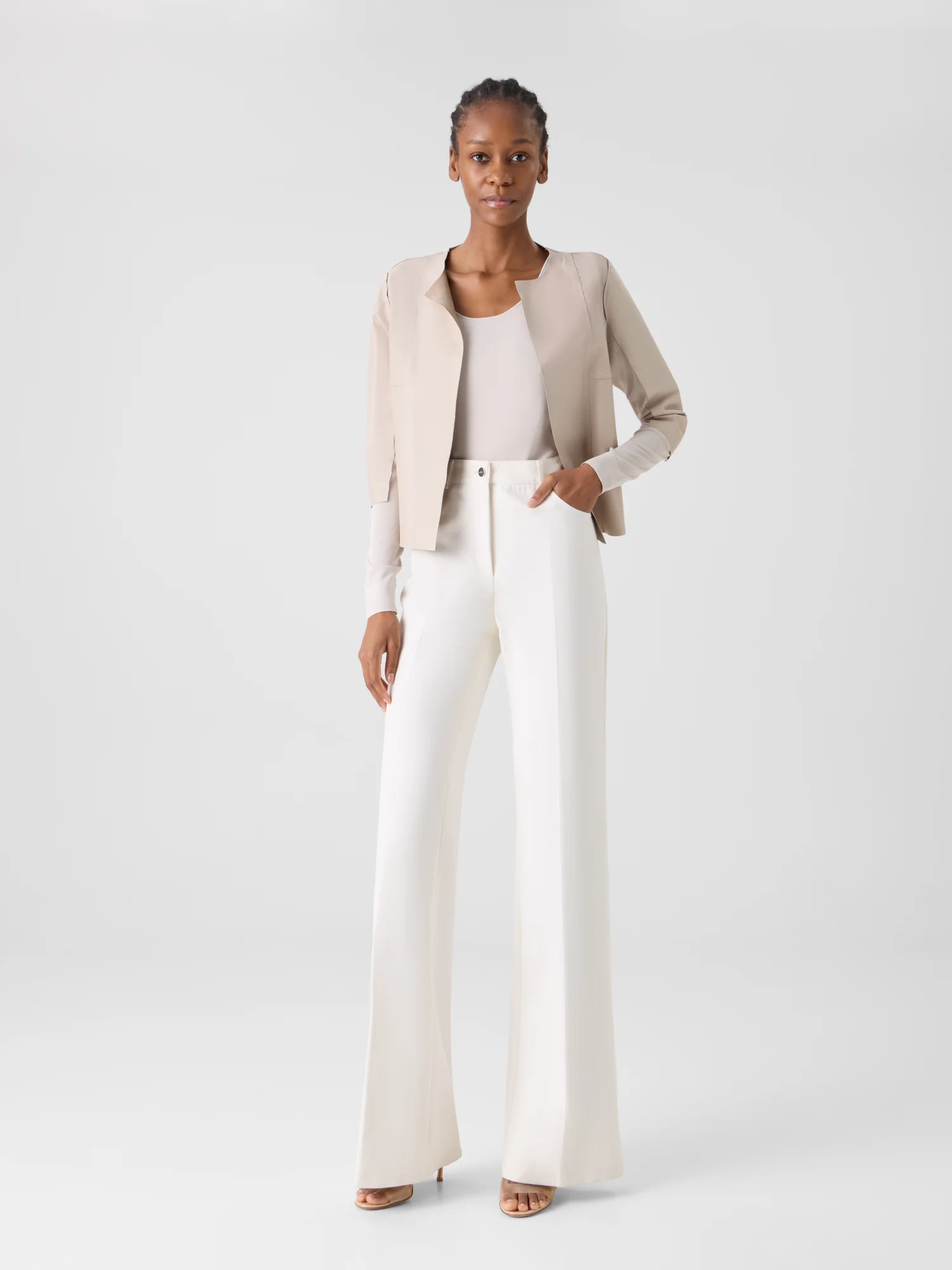 Leather Panel Knit Cardigan with Sheer Back - Image 2