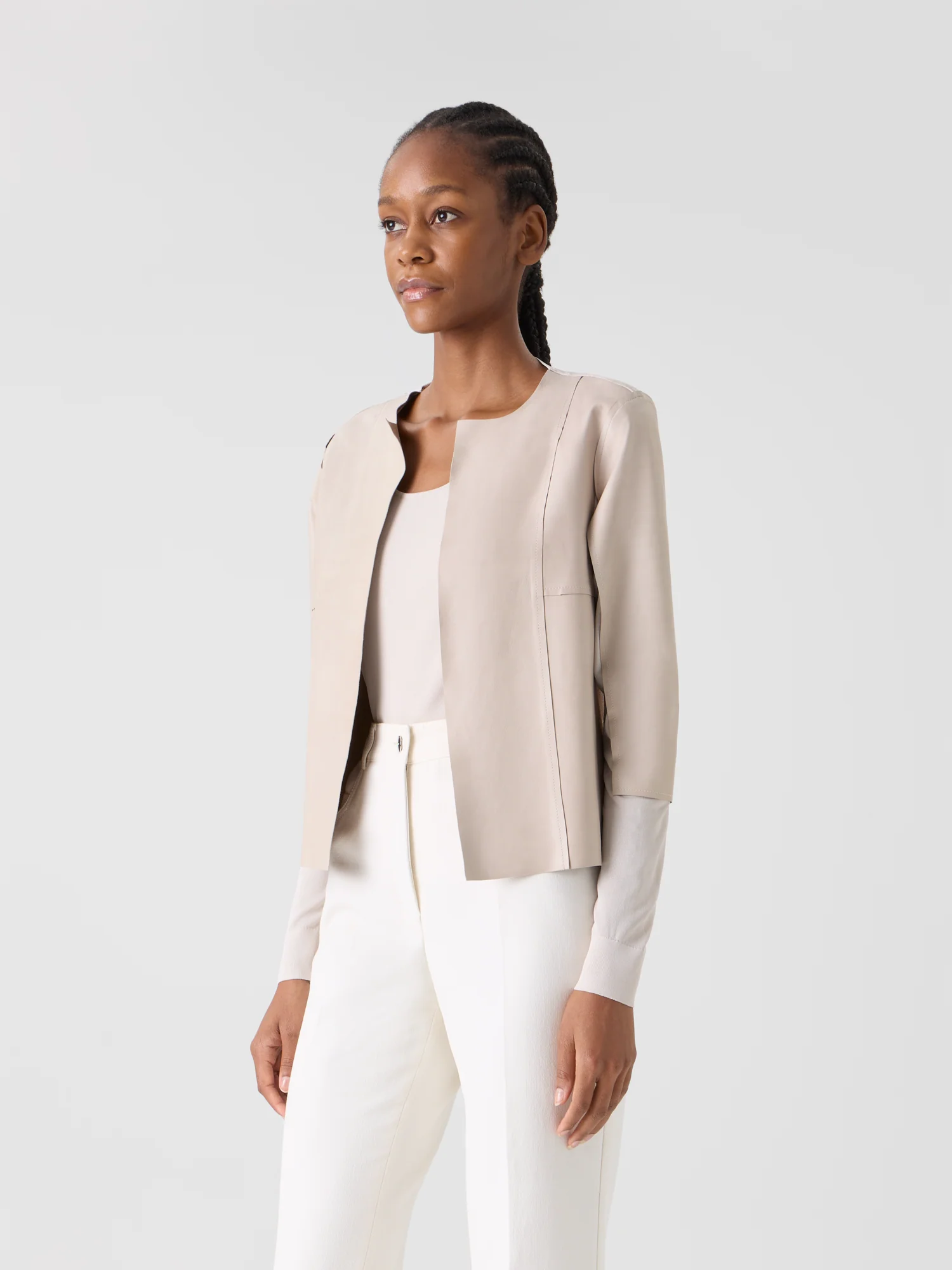 Leather Panel Knit Cardigan with Sheer Back - Image 4