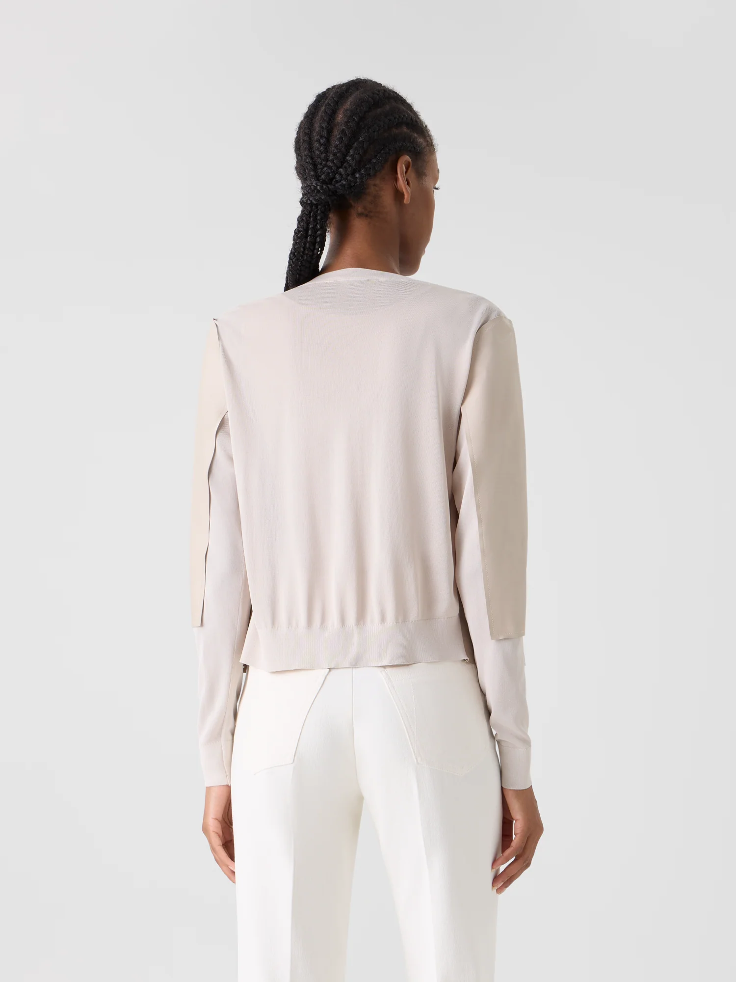Leather Panel Knit Cardigan with Sheer Back - Image 7