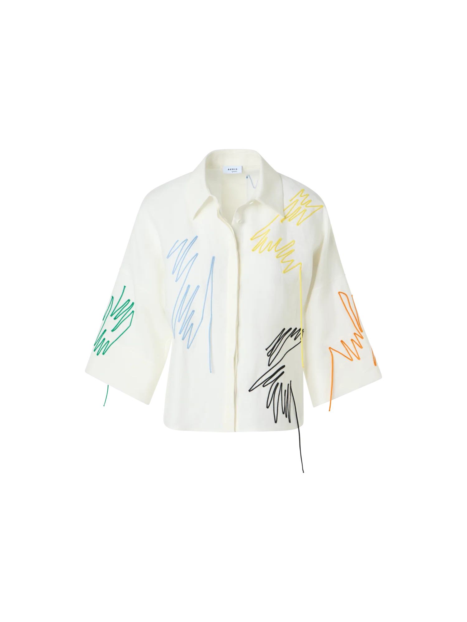 Linen Cropped Blouse with Scribble Application