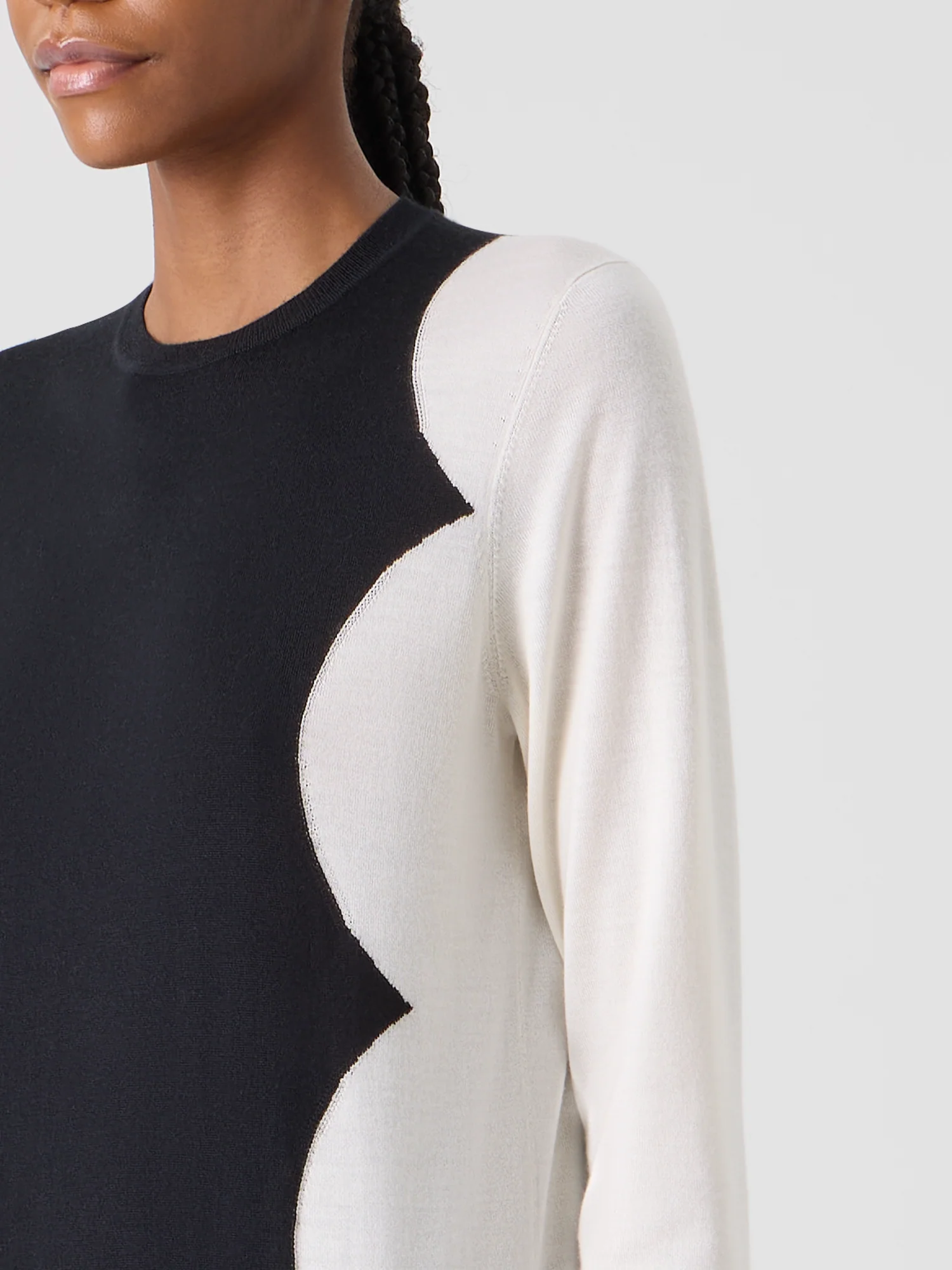 Long Sleeve Cashmere Silk Cloud Intarsia Sweater - Image 4