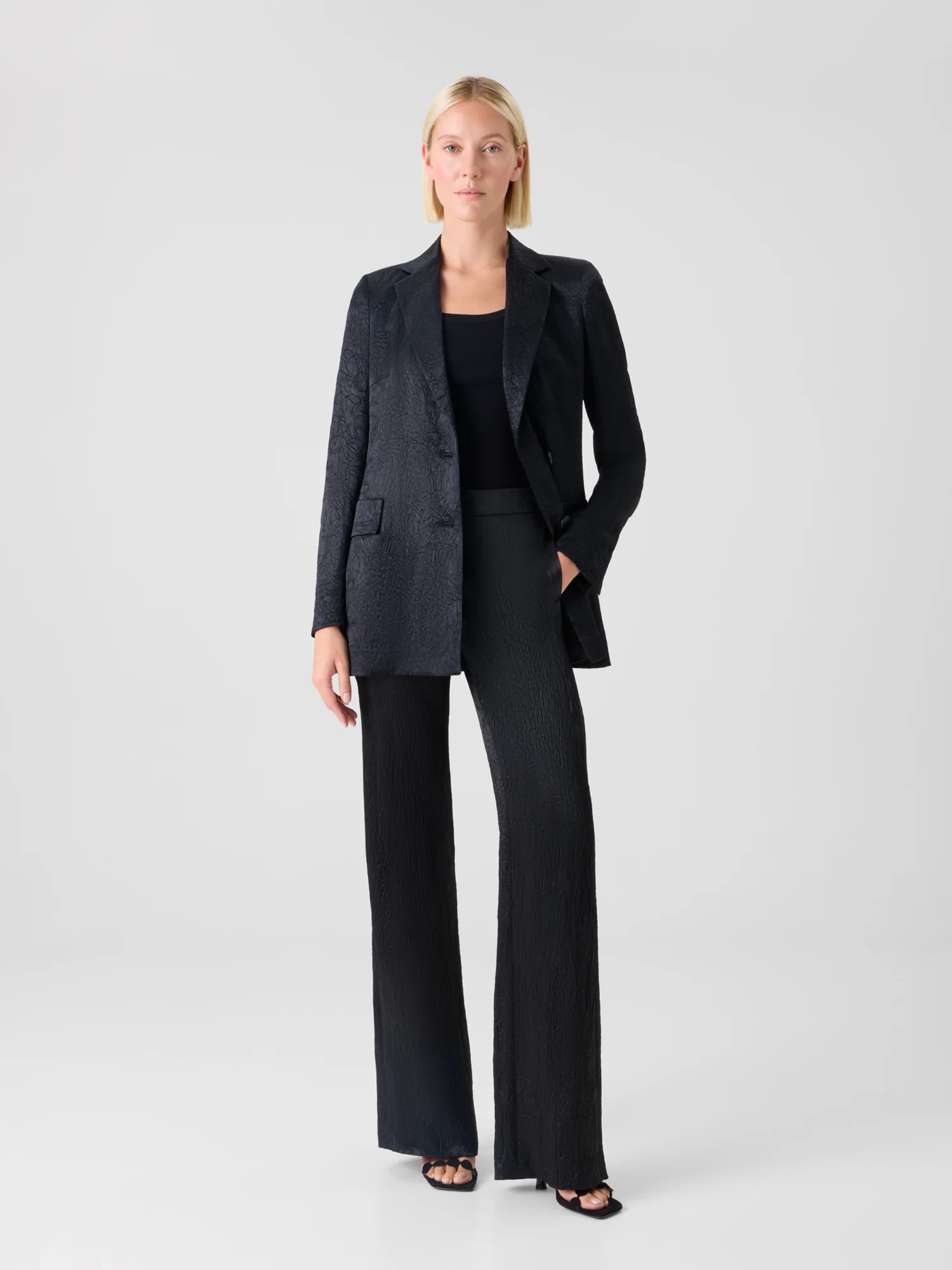 Marla Elastic Waist Crinkled Satin Straight Pants - Image 2