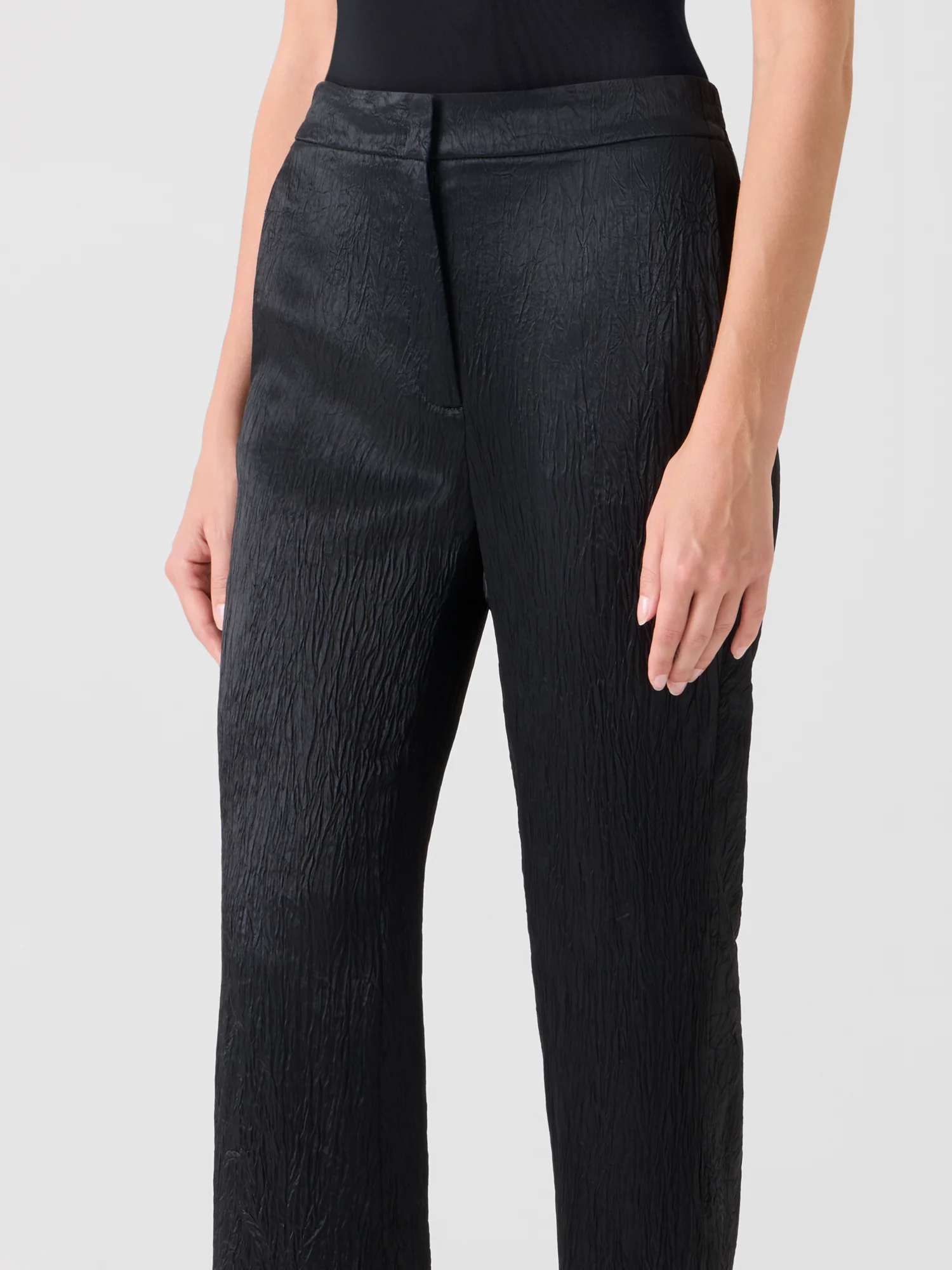 Marla Elastic Waist Crinkled Satin Straight Pants - Image 4