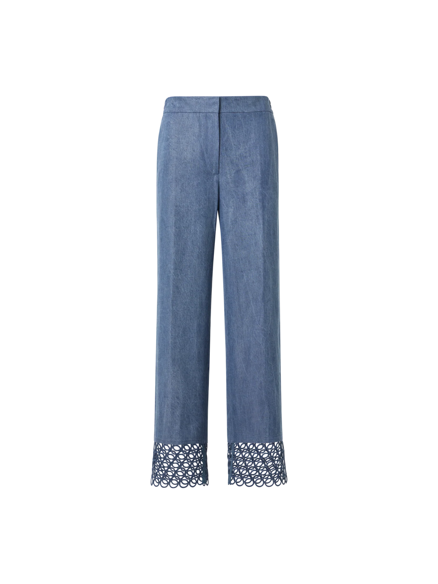 Marlon High Waist Denim Cropped Pants with Eyelet Guipure