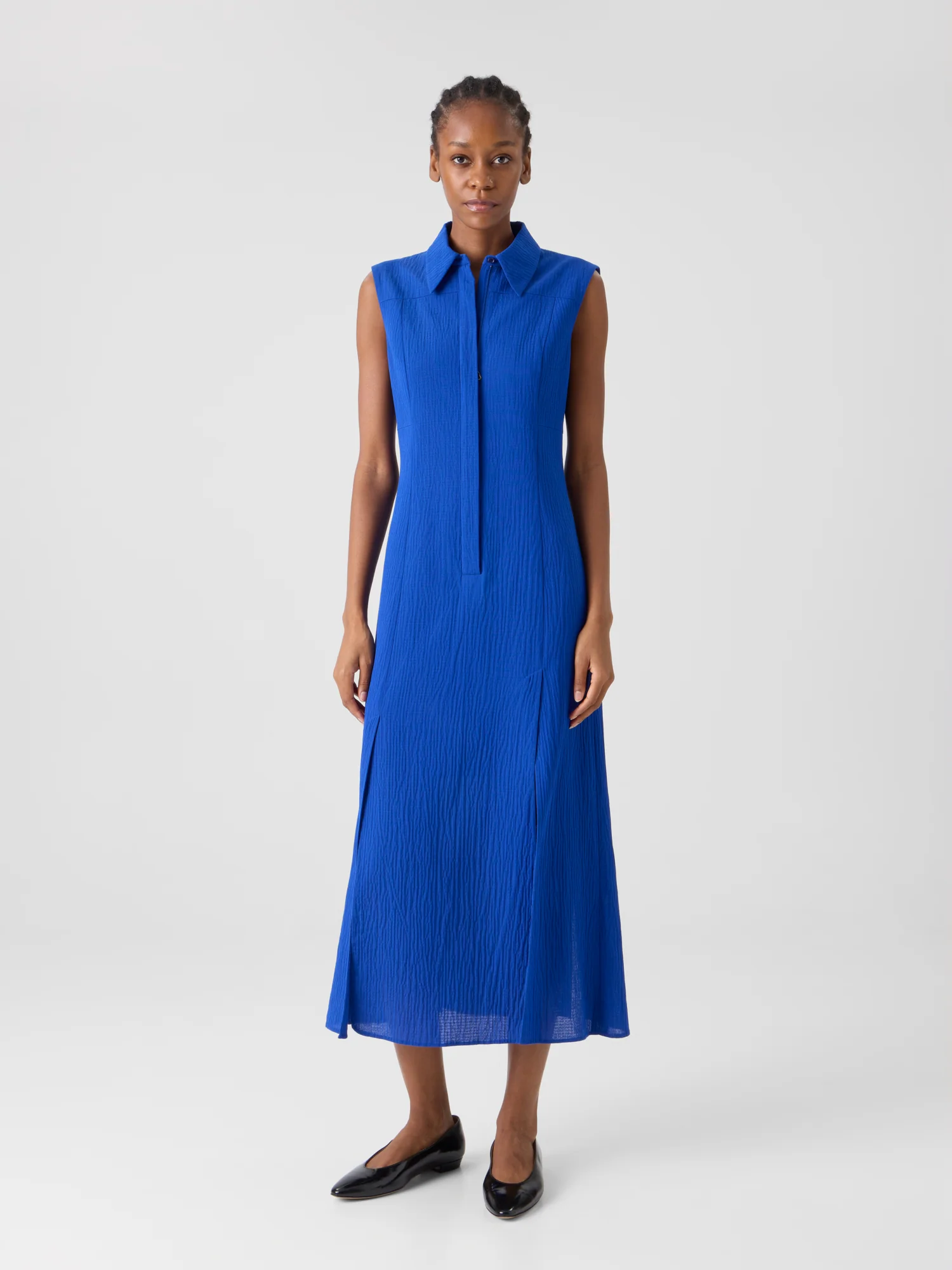 Midi Shirt Dress in Structured Cotton Silk