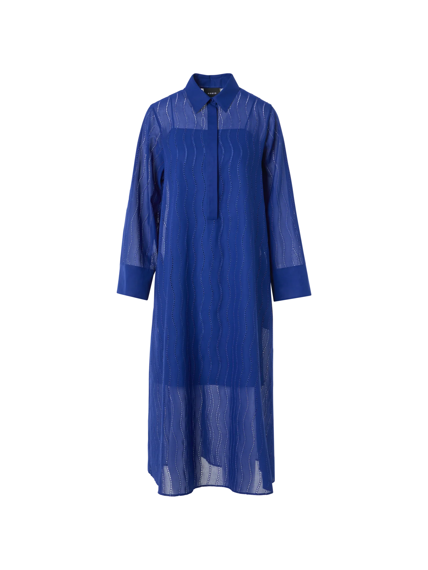 Midi Shirt Dress with Wave Embroidery