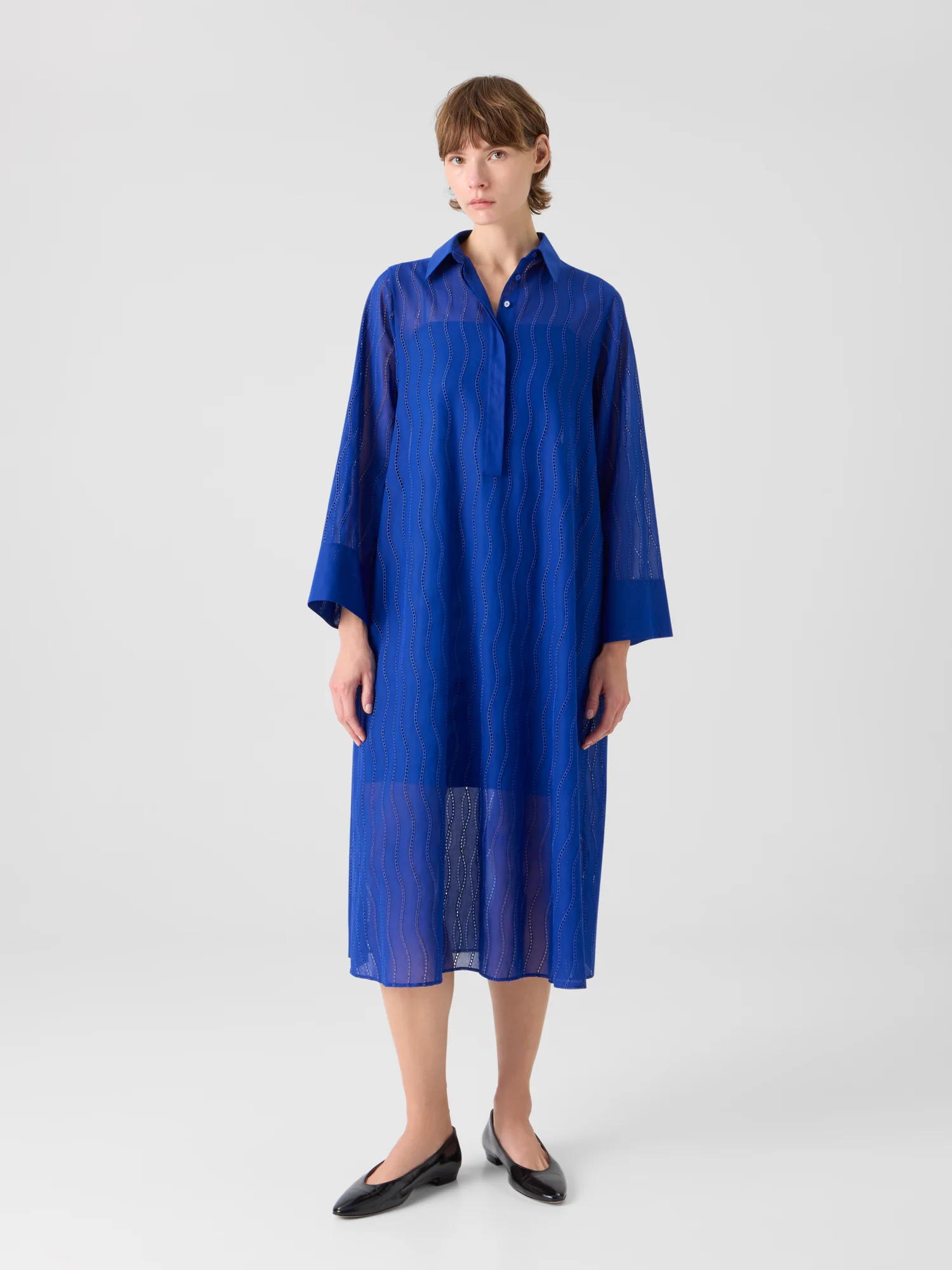 Midi Shirt Dress with Wave Embroidery - Image 2