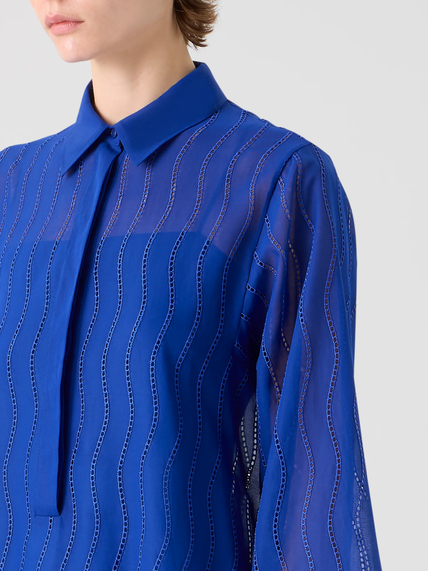 Midi Shirt Dress with Wave Embroidery - Image 4