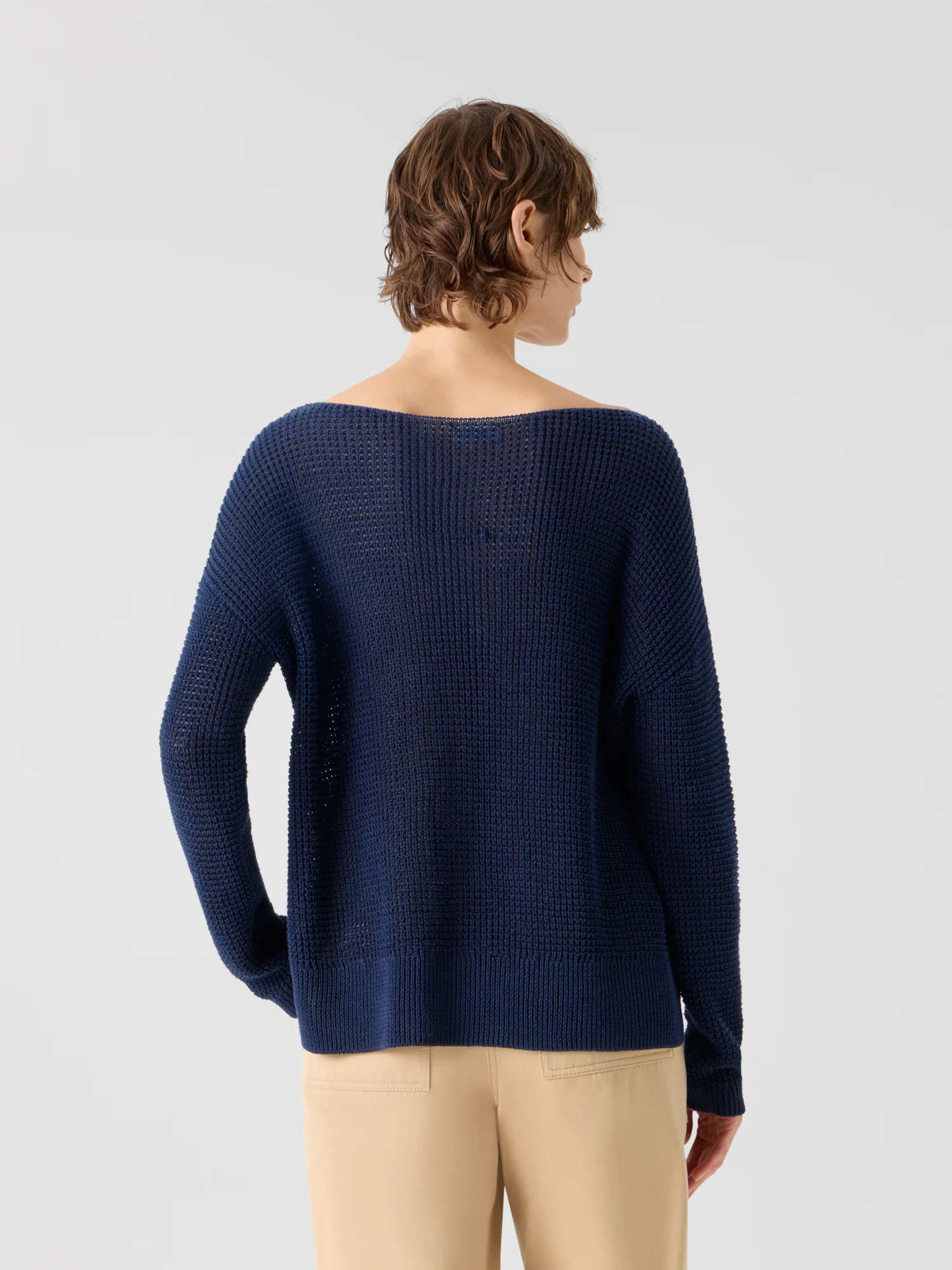 Off-Shoulder Linen-Cotton V-Neck Knit Sweater - Image 4