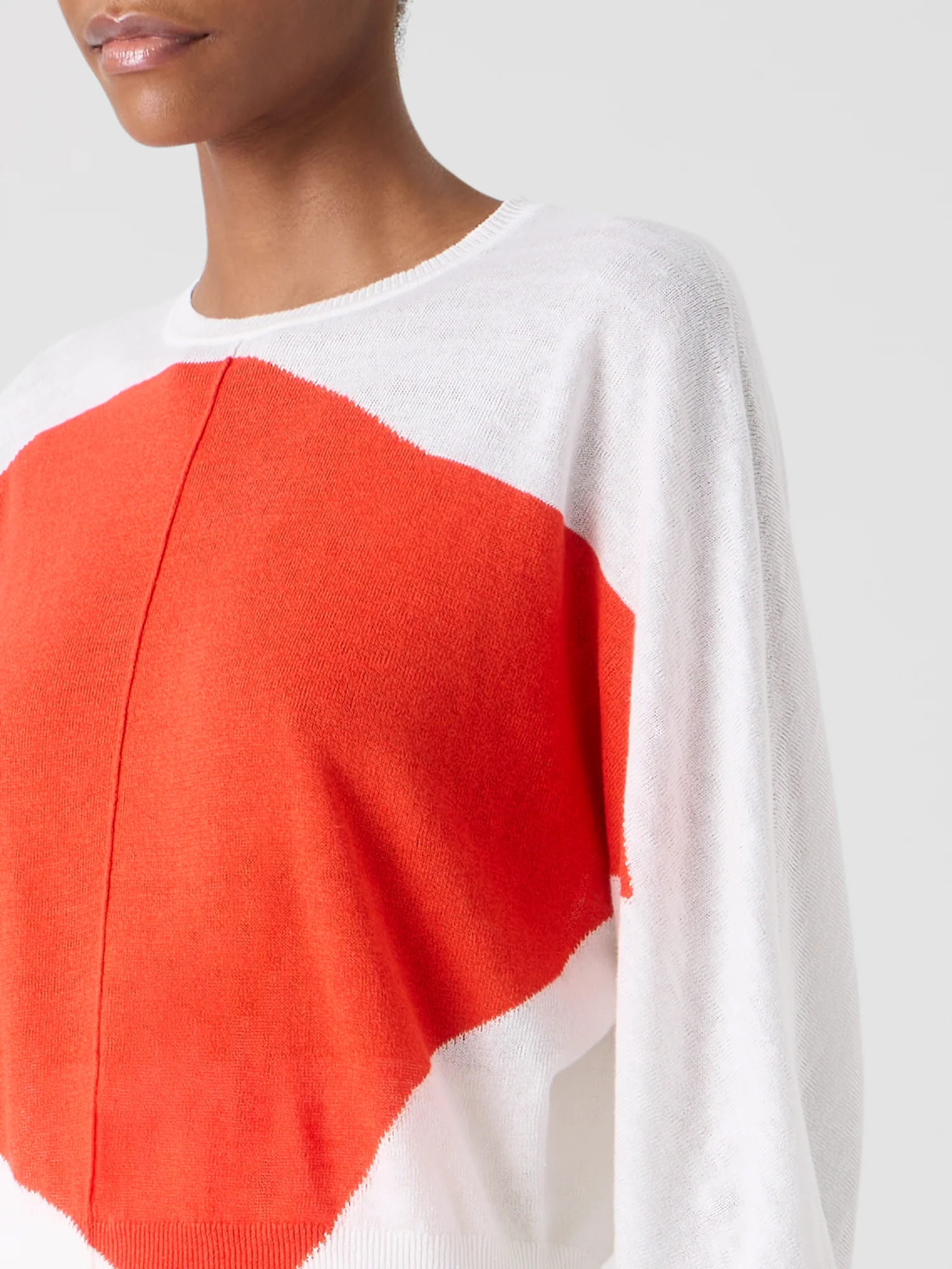 Oversize Linen Cotton Sweater with Polygon Intarsia - Image 4