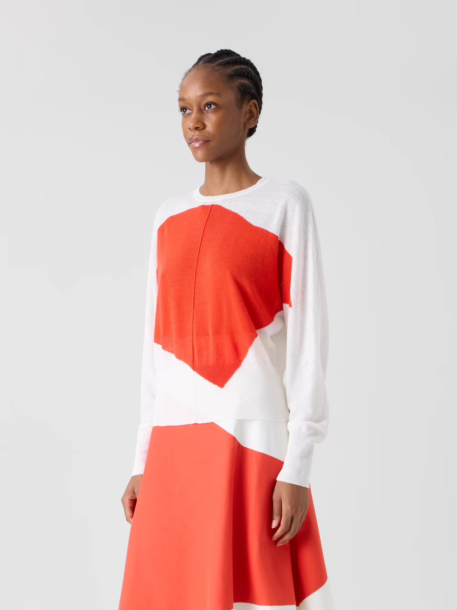 Oversize Linen Cotton Sweater with Polygon Intarsia - Image 5