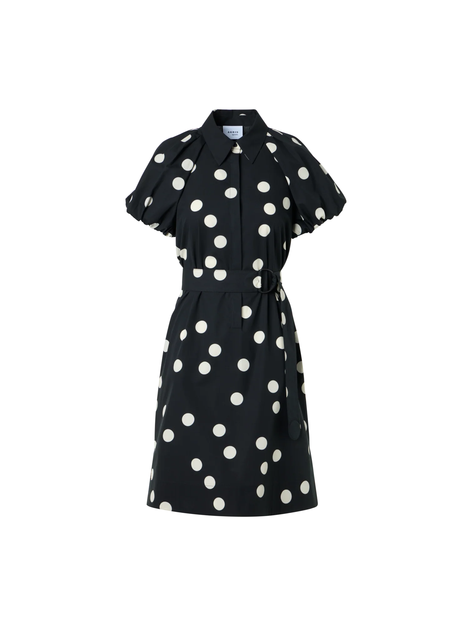 Polka Dot Cotton Shirt Dress with Puff Sleeves - Image 2