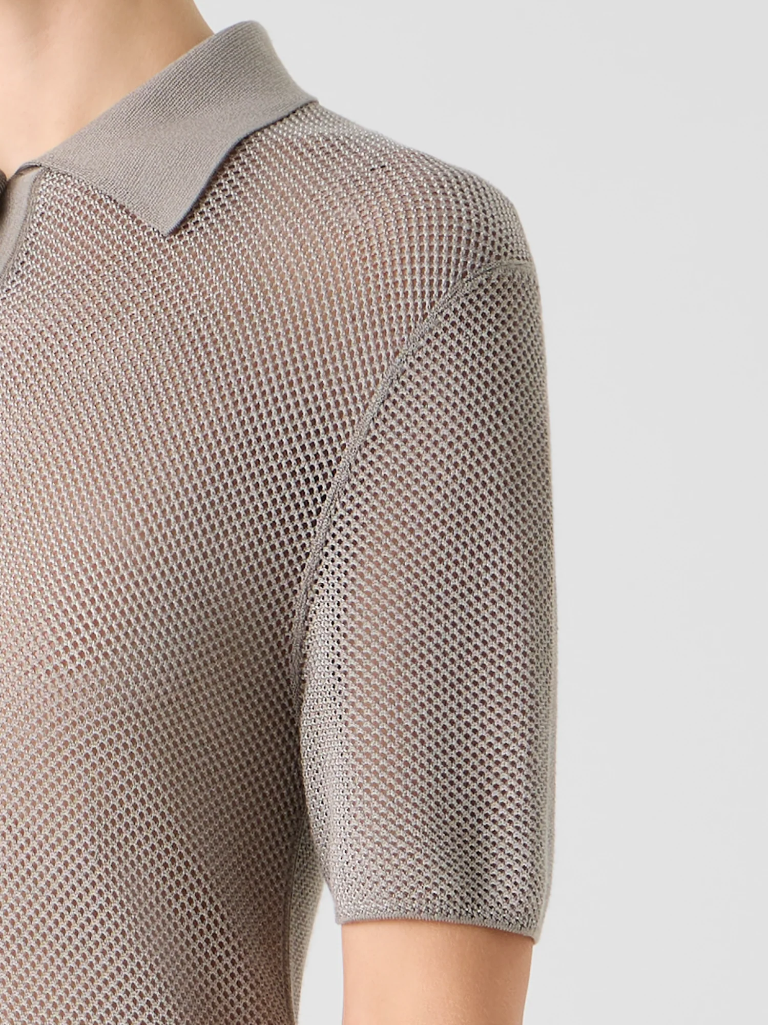 Relaxed Fit Two Tone Grid Silk Polo Sweater - Image 4