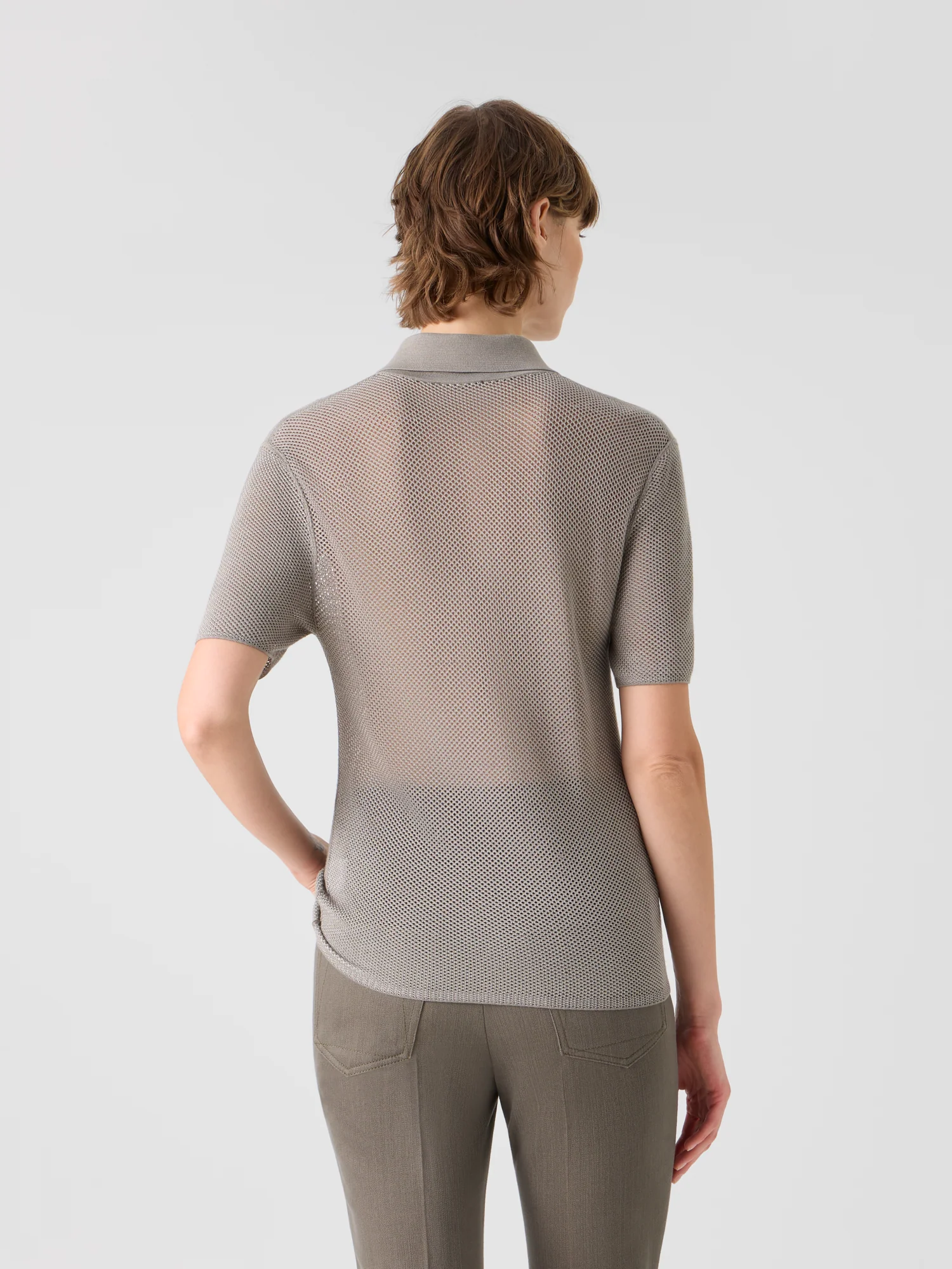 Relaxed Fit Two Tone Grid Silk Polo Sweater - Image 6