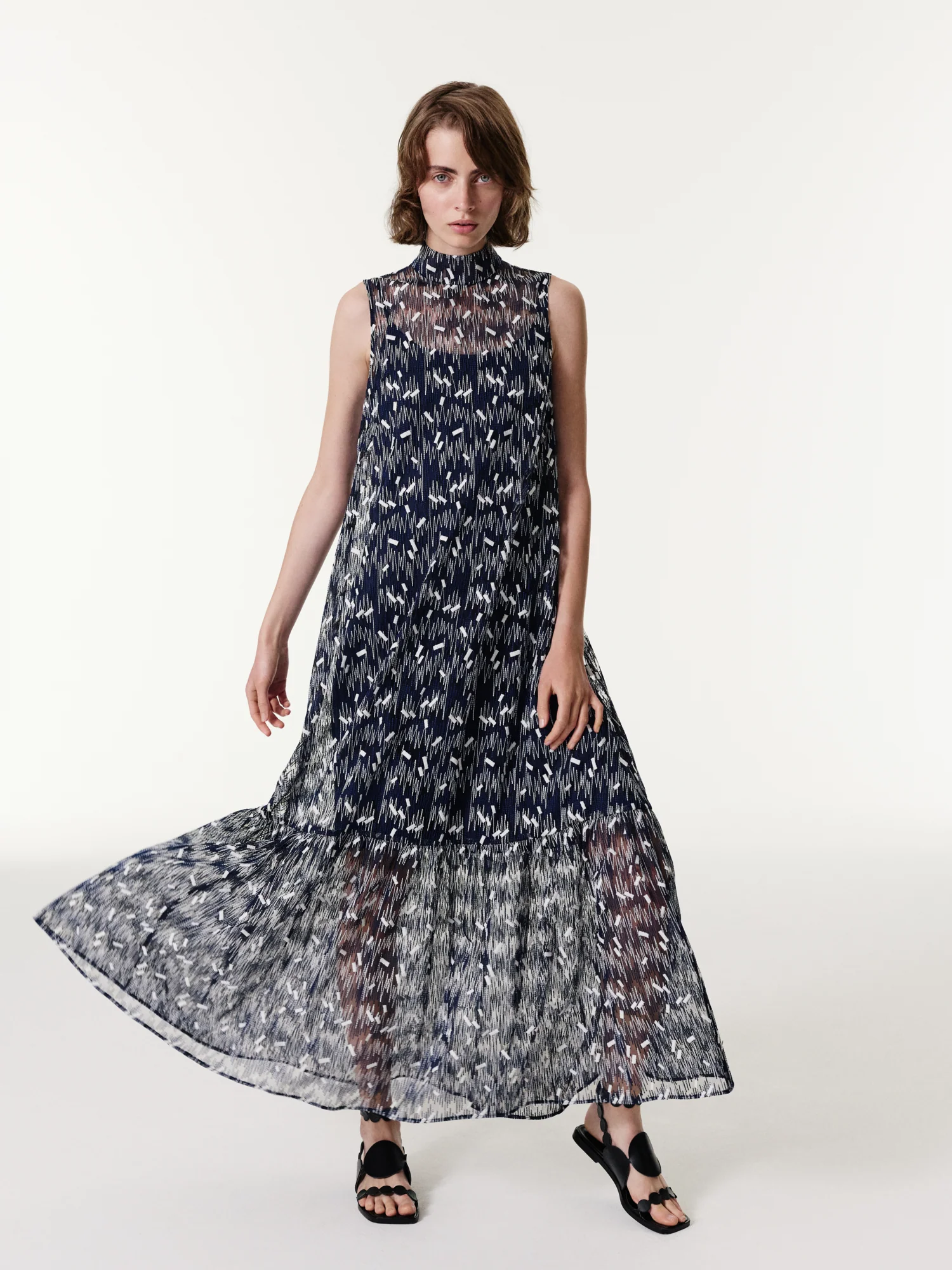 Scribble Dot Embroidered Midi A-Line Dress - Image 2
