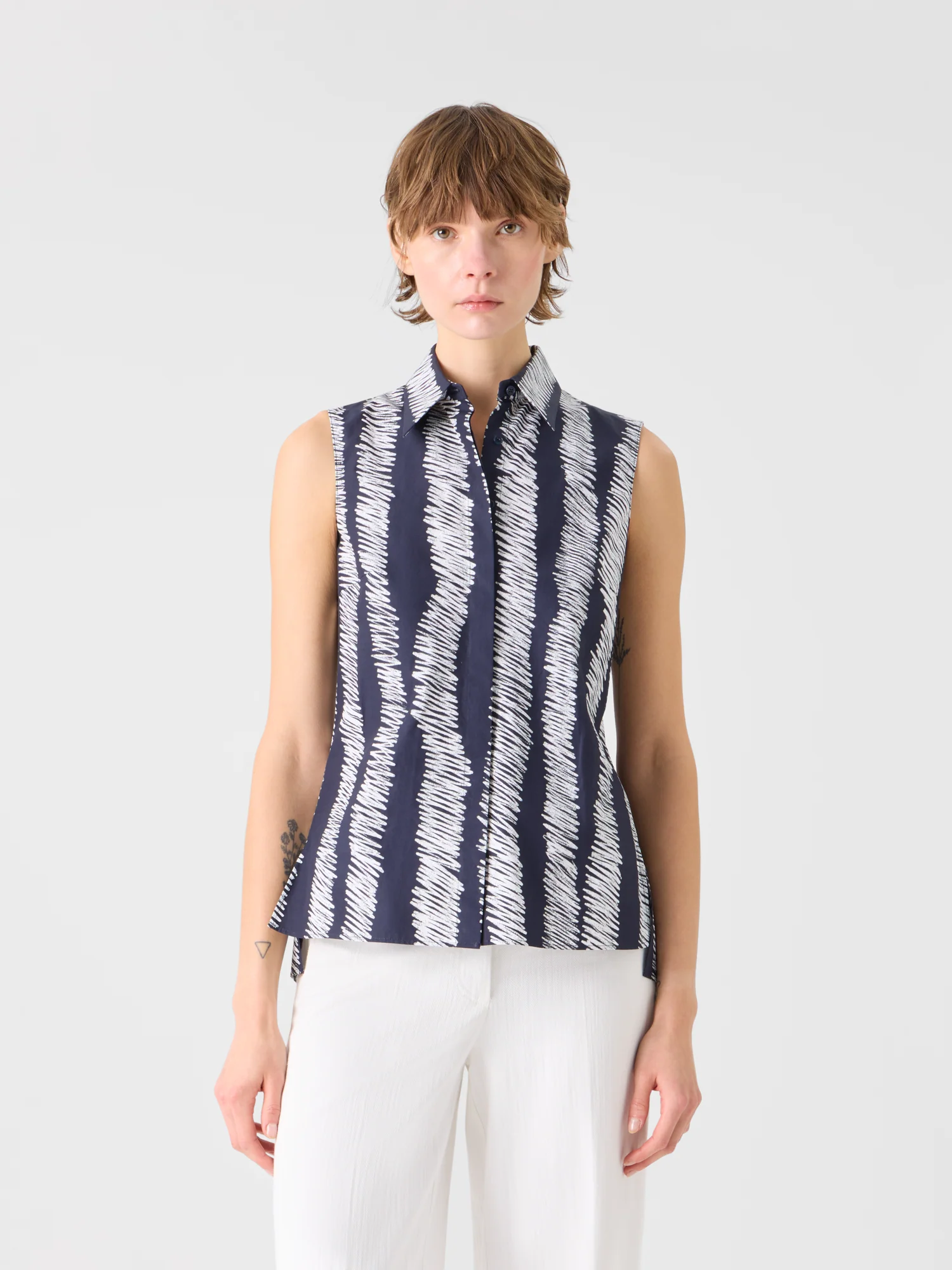 Scribble Wave Print Cotton Blouse - Image 2