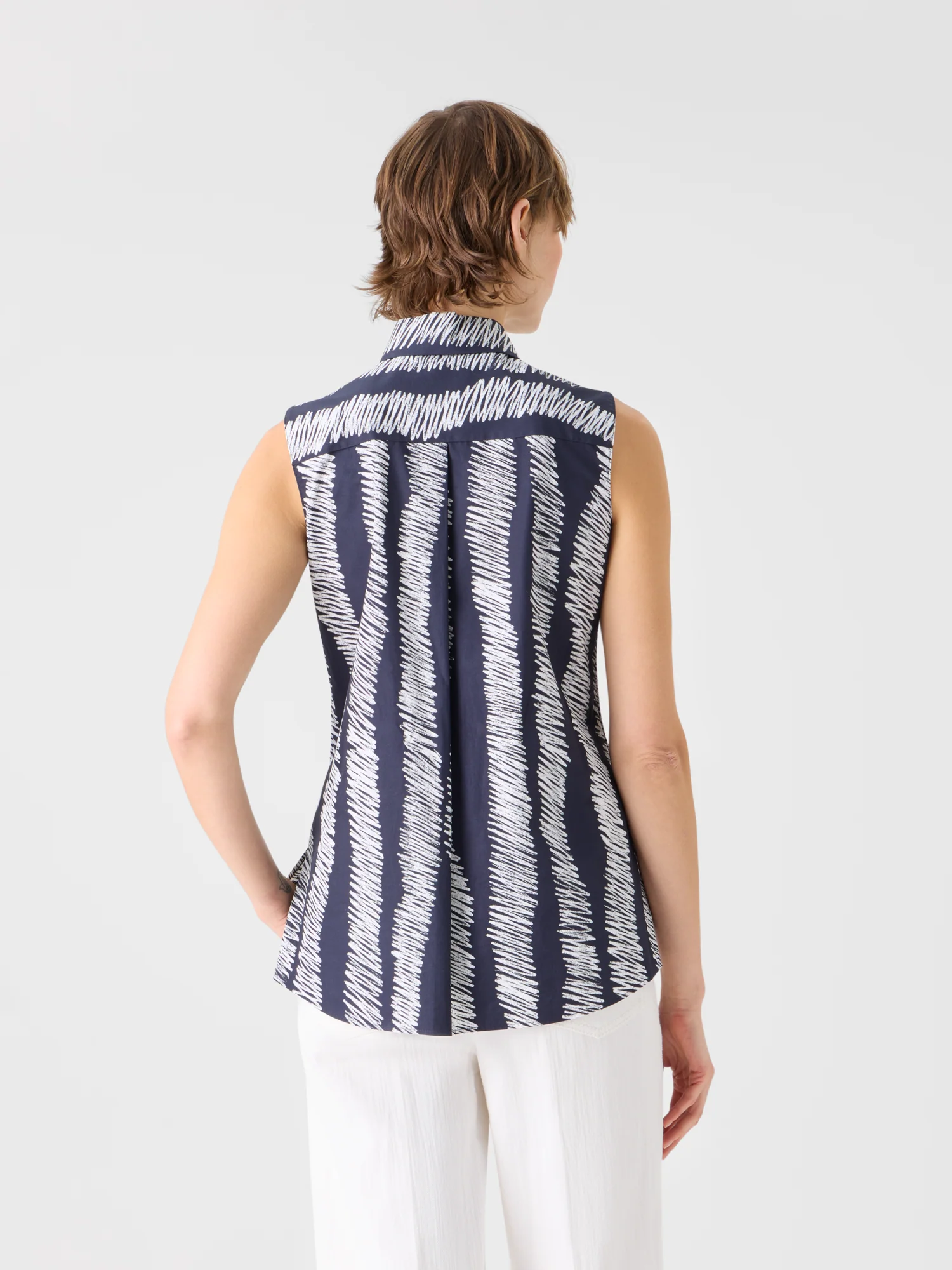 Scribble Wave Print Cotton Blouse - Image 6