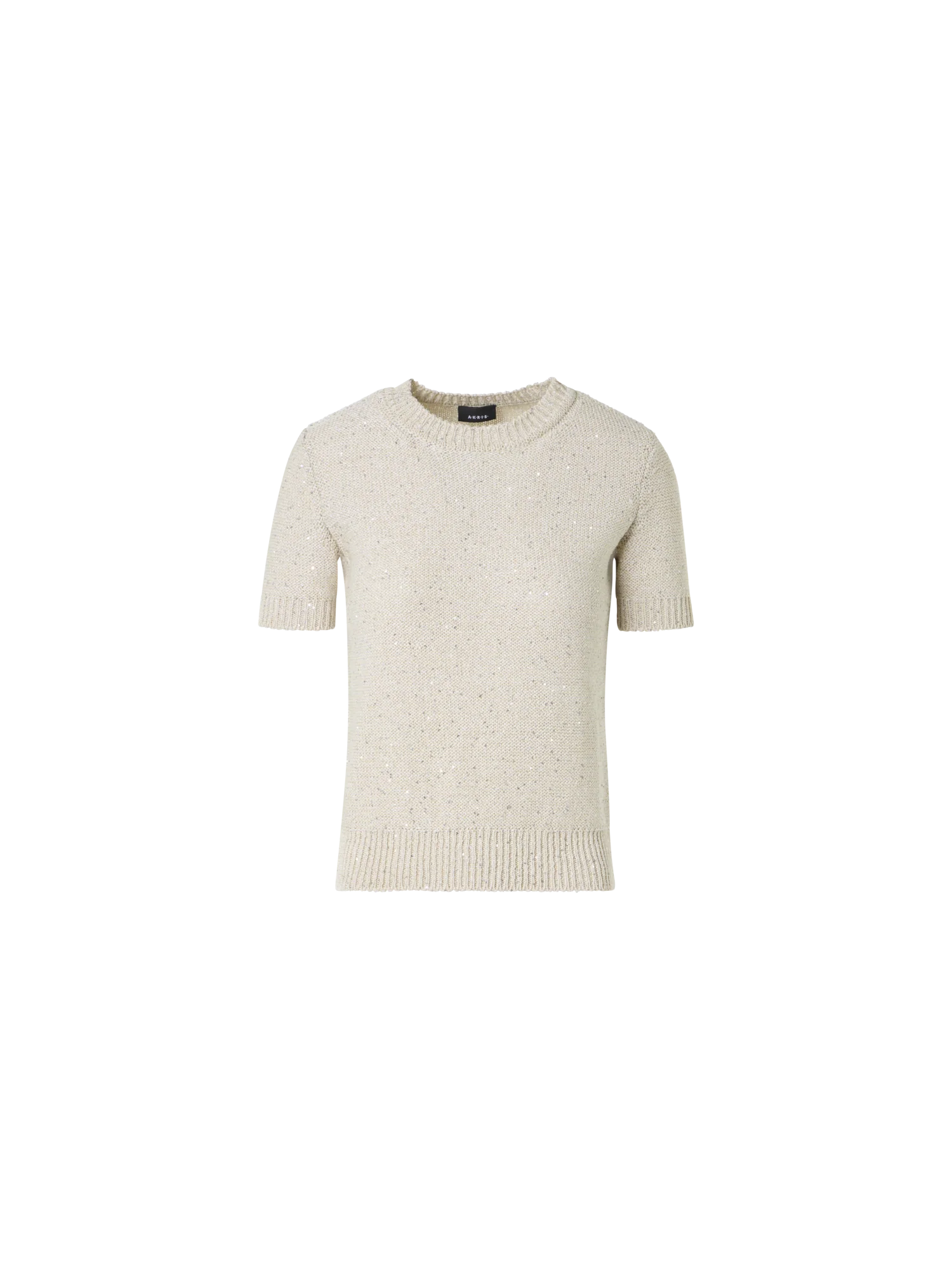 Sequined Short Sleeve Linen Cotton Sweater
