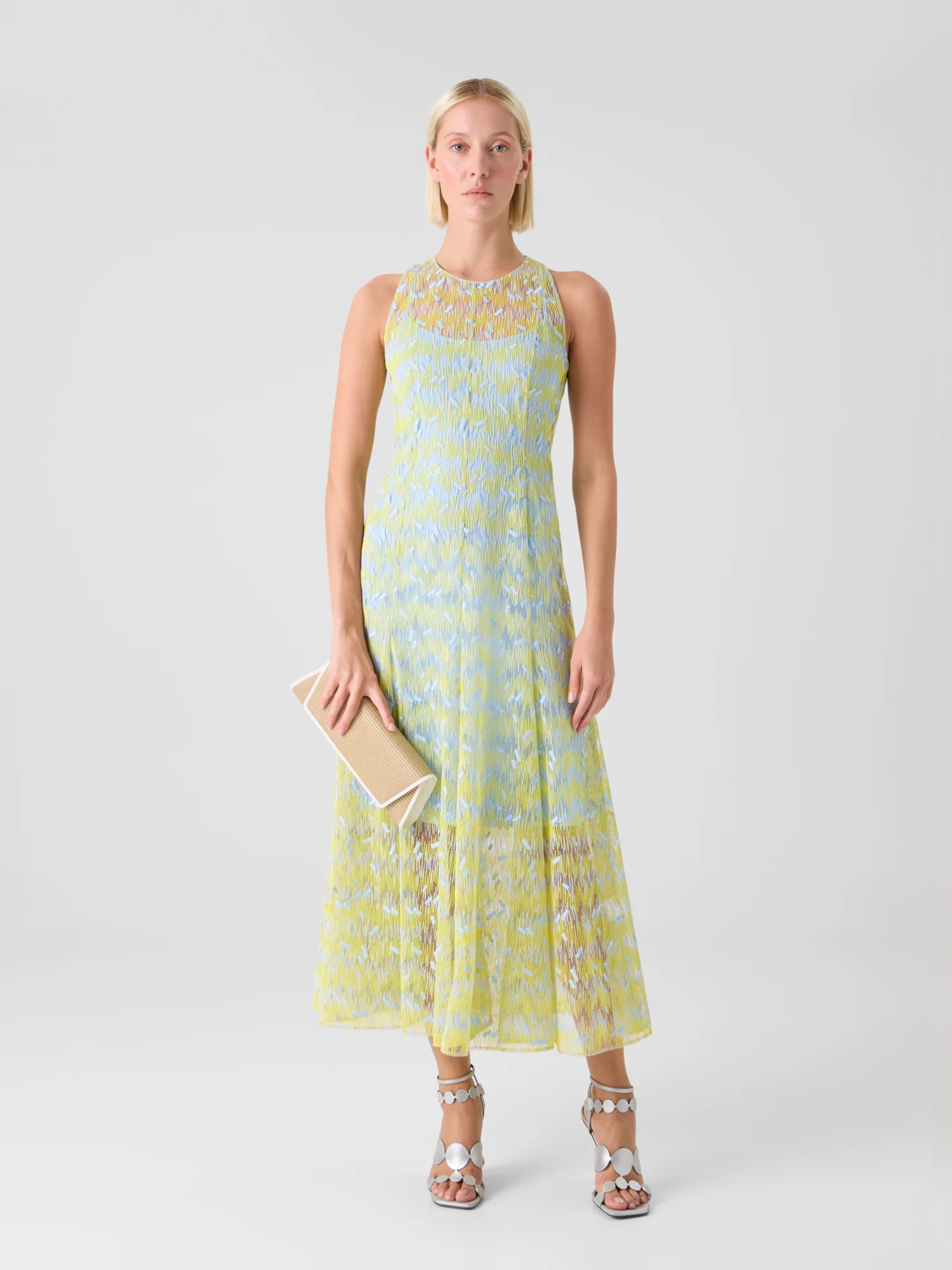 Sheer Scribble Dot Embroidered Flared Midi Dress - Image 2