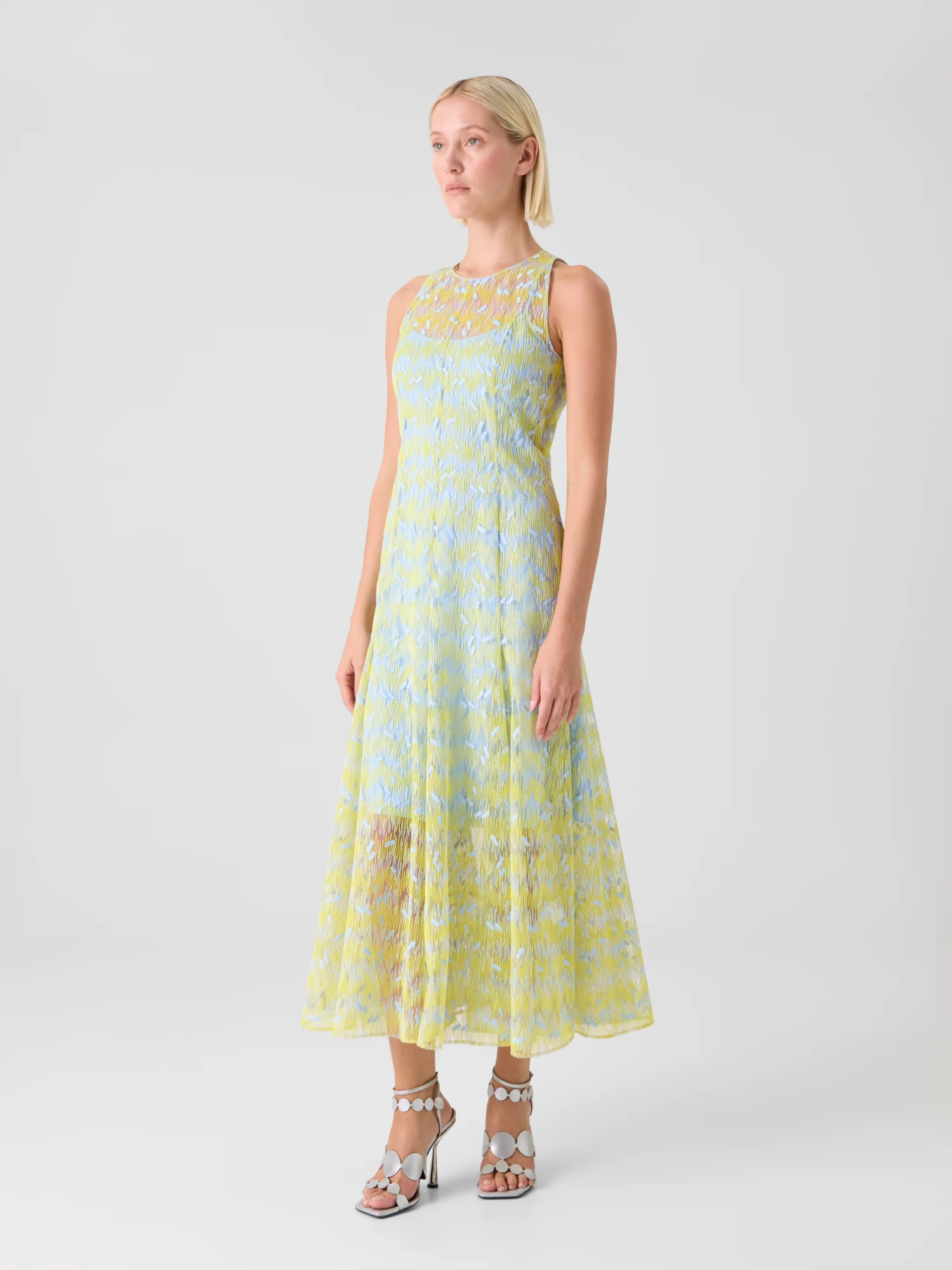 Sheer Scribble Dot Embroidered Flared Midi Dress - Image 4