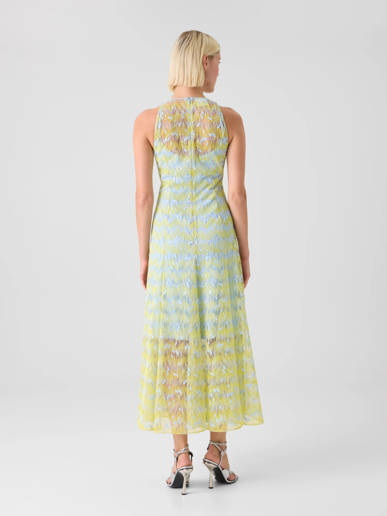Sheer Scribble Dot Embroidered Flared Midi Dress - Image 5