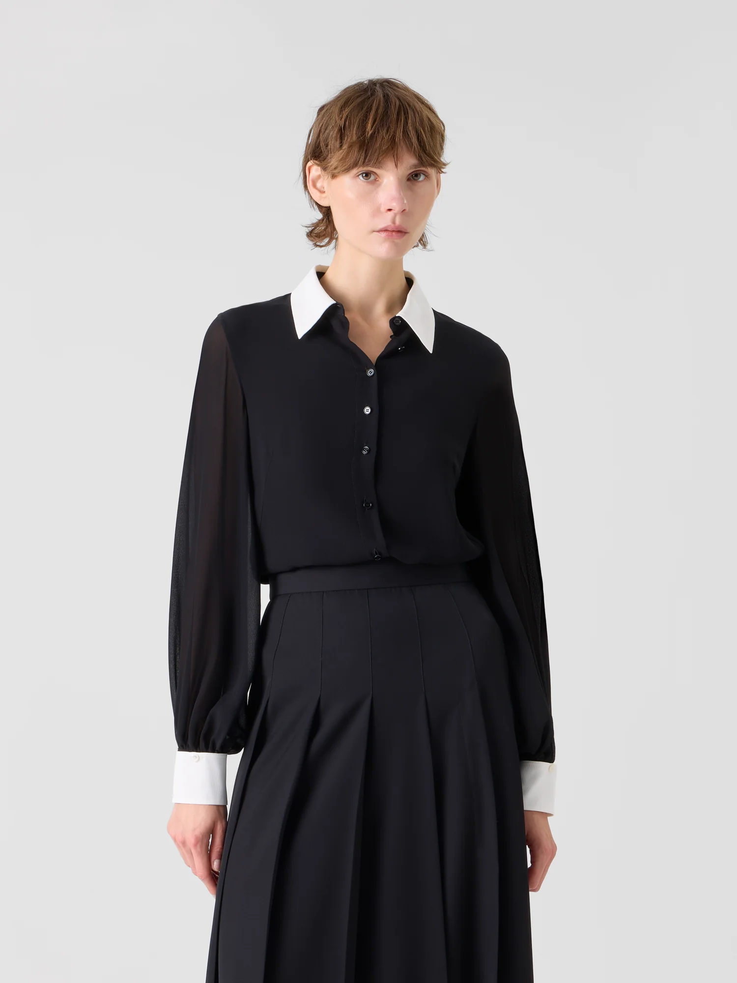 Silk Blouse with Detachable Cuffs - Image 2