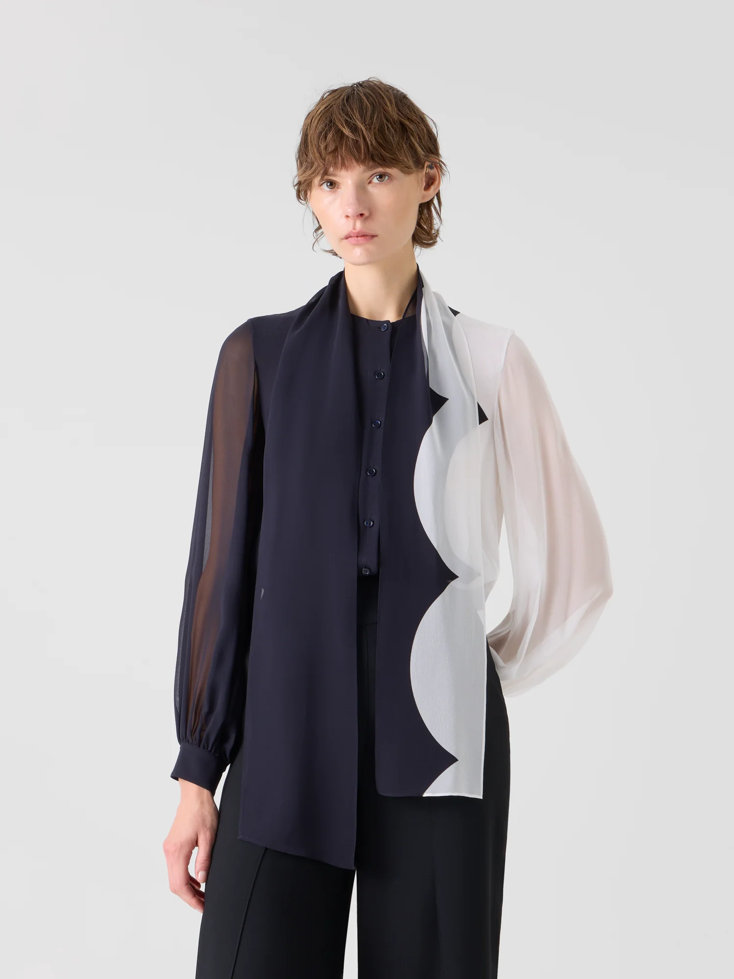 Silk Blouse with Volume Sleeves - Image 2