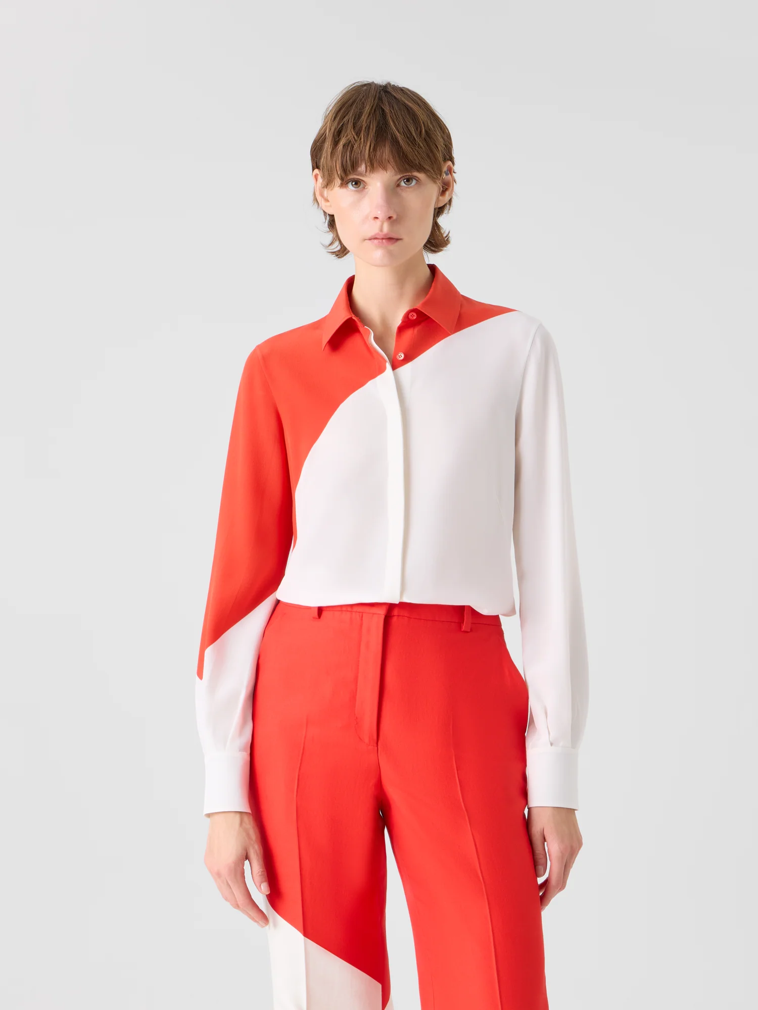 Silk Crêpe Blouse with Polygon Print