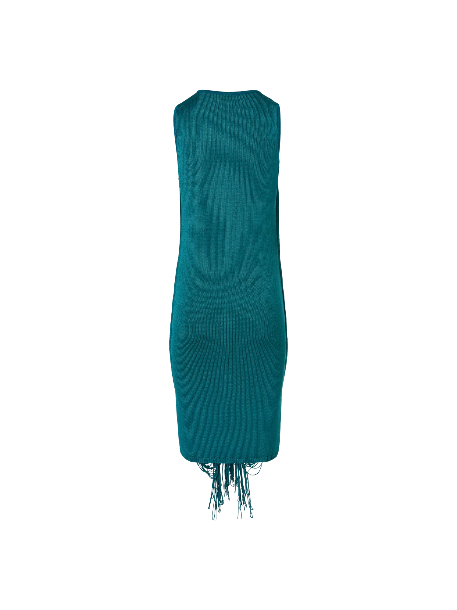Sleeveless Fringe Drape Knit Sheath Dress in Silk - Image 5