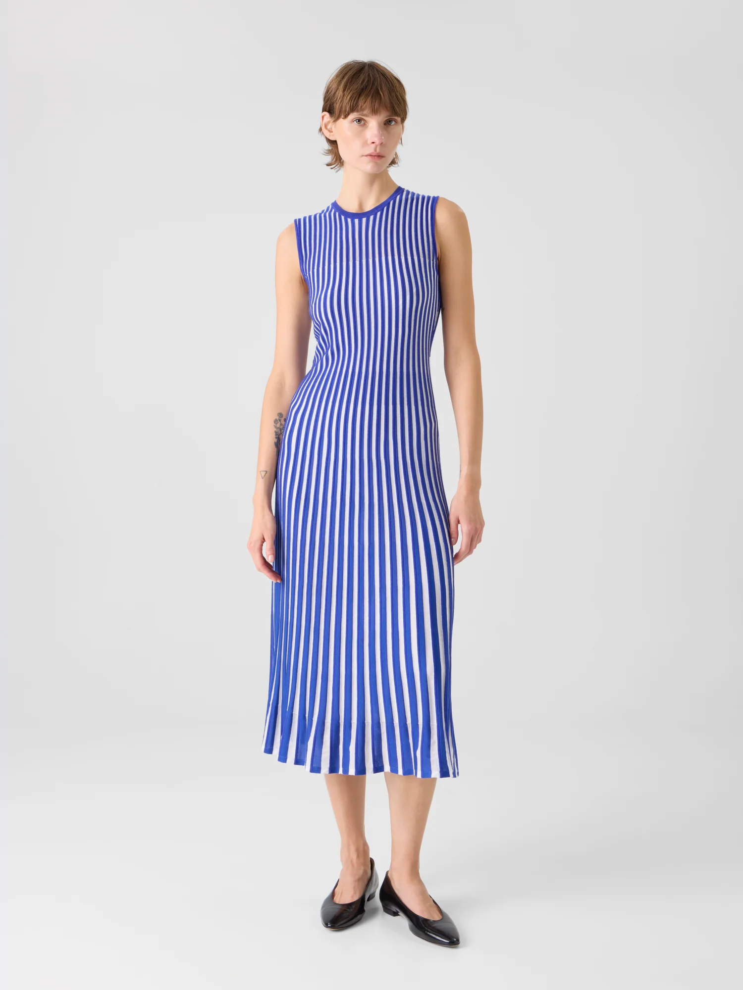 Two Tone Rib Knit Dress with Sheer Shoulders - Image 2