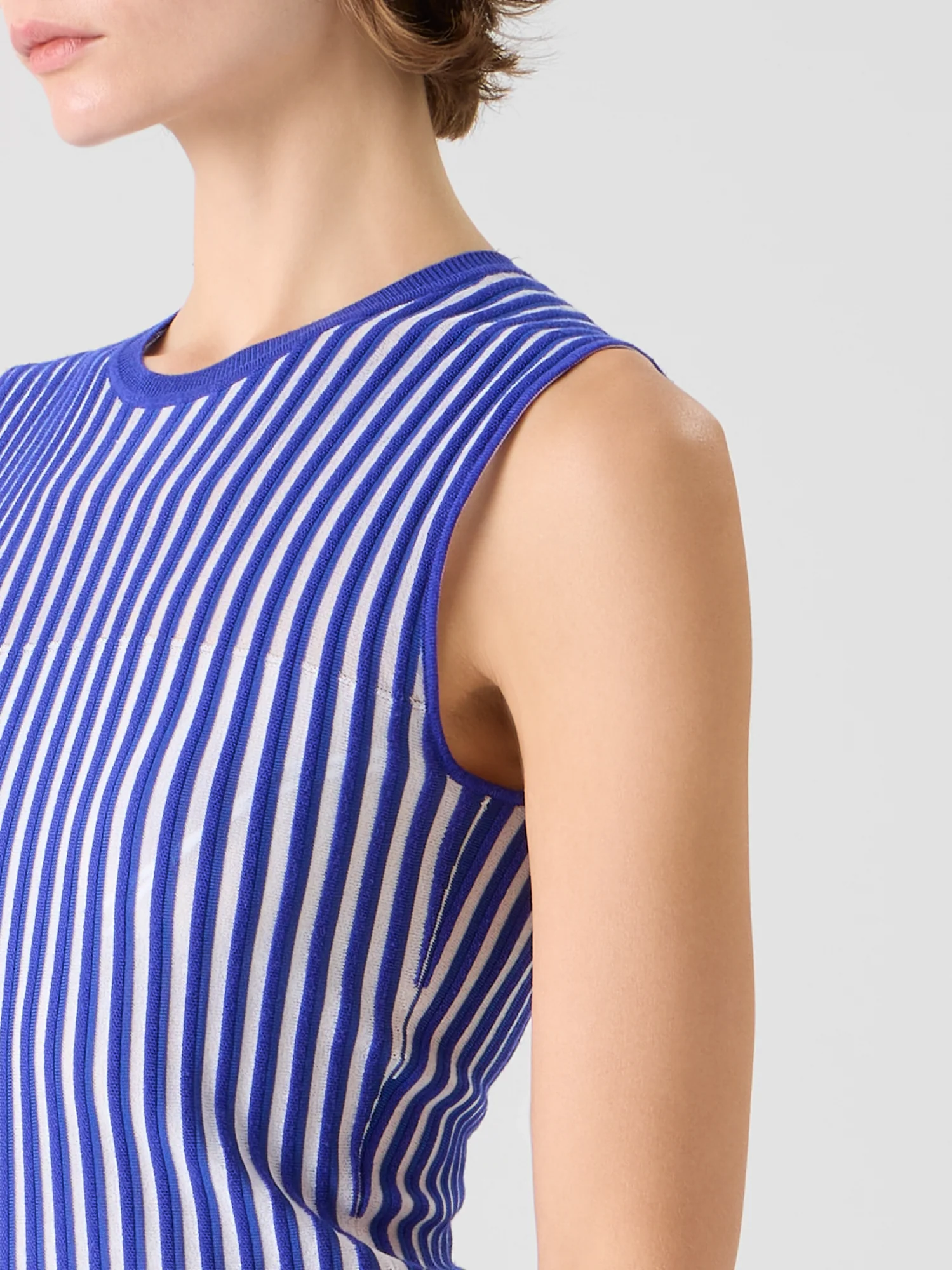 Two Tone Rib Knit Dress with Sheer Shoulders - Image 4