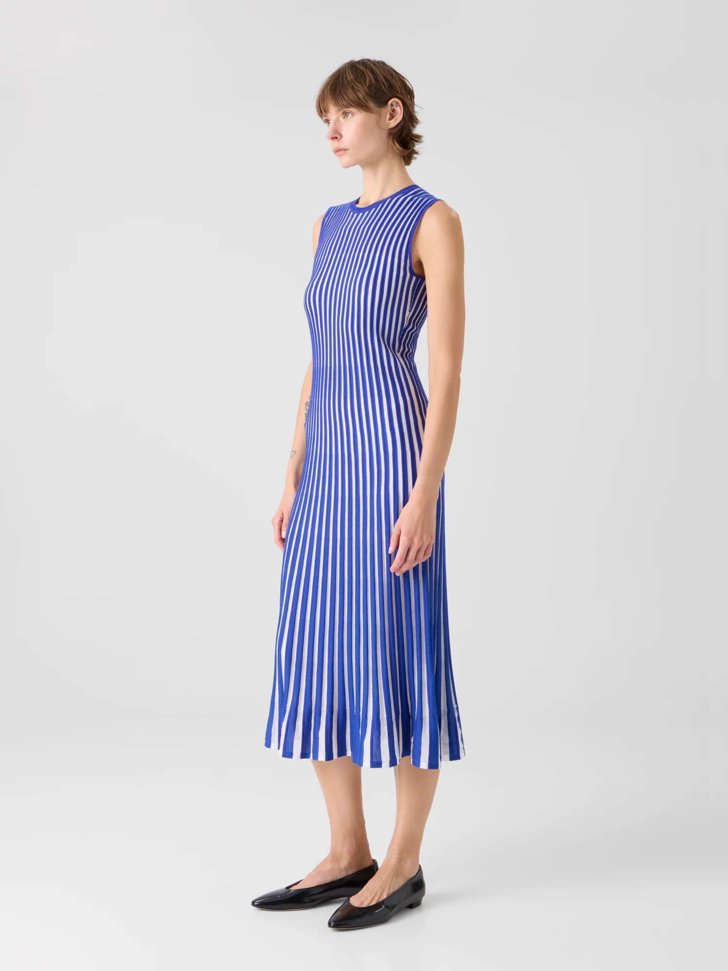 Two Tone Rib Knit Dress with Sheer Shoulders - Image 7