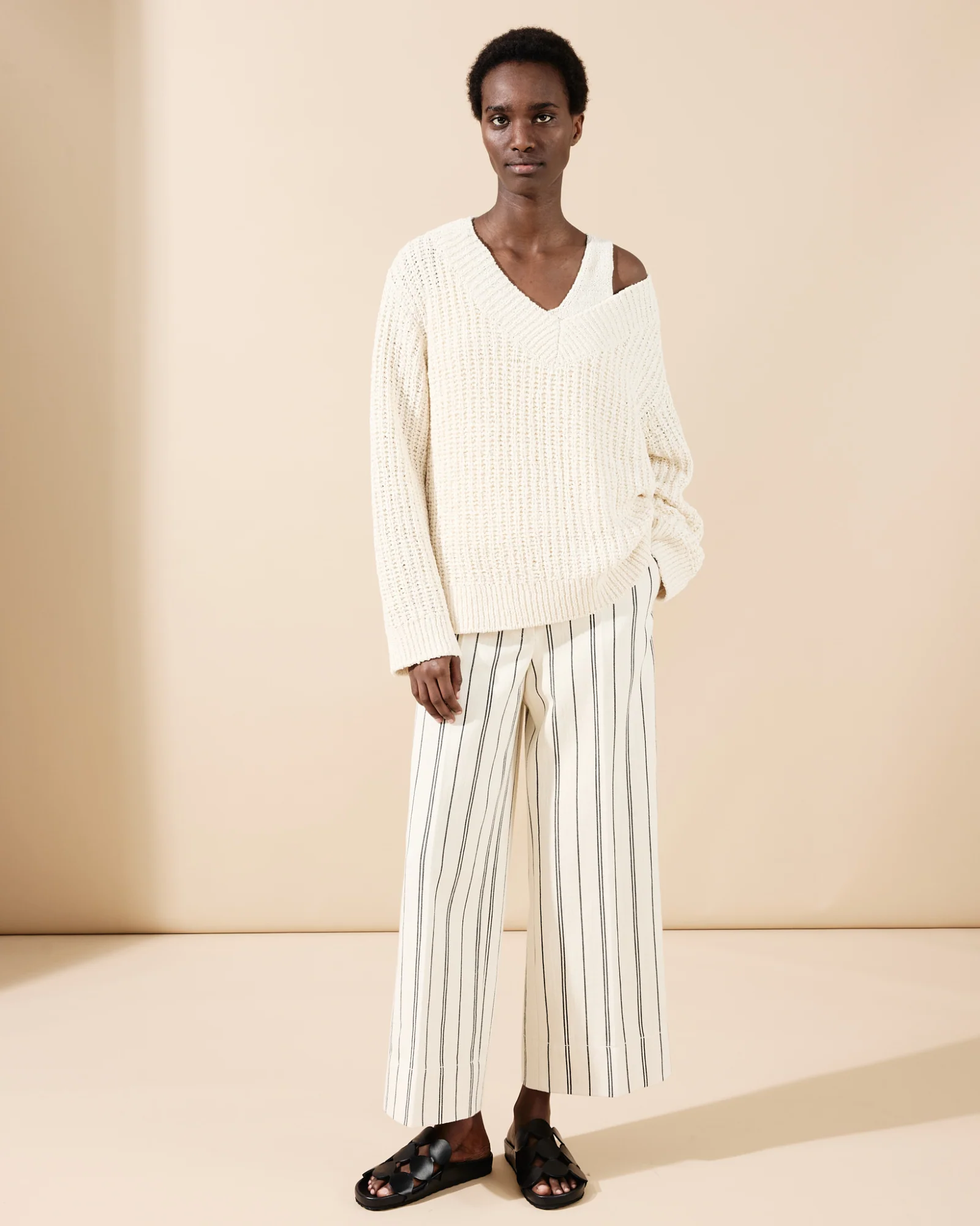 Striped Light Cotton Culotte Pants - Image 2