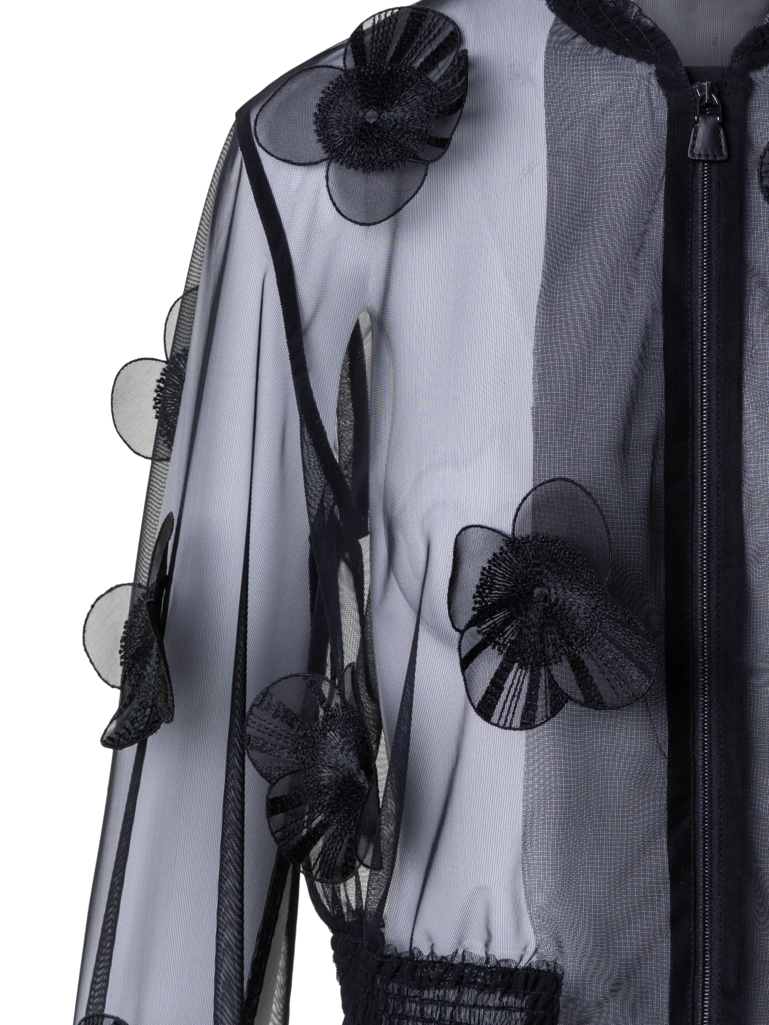 Sheer Tulle Bomber Jacket with Poppy Flower - Image 2