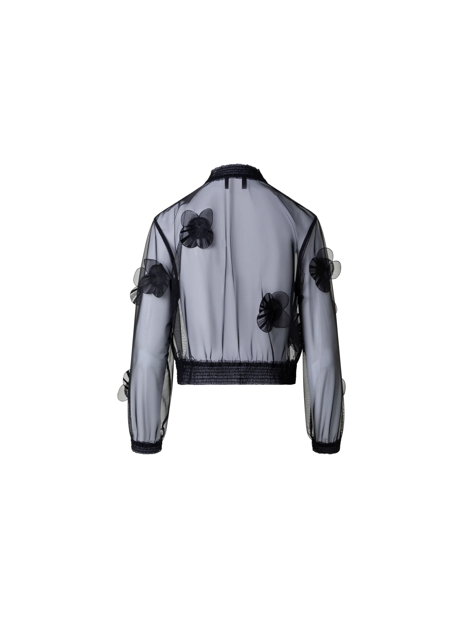 Sheer Tulle Bomber Jacket with Poppy Flower - Image 3