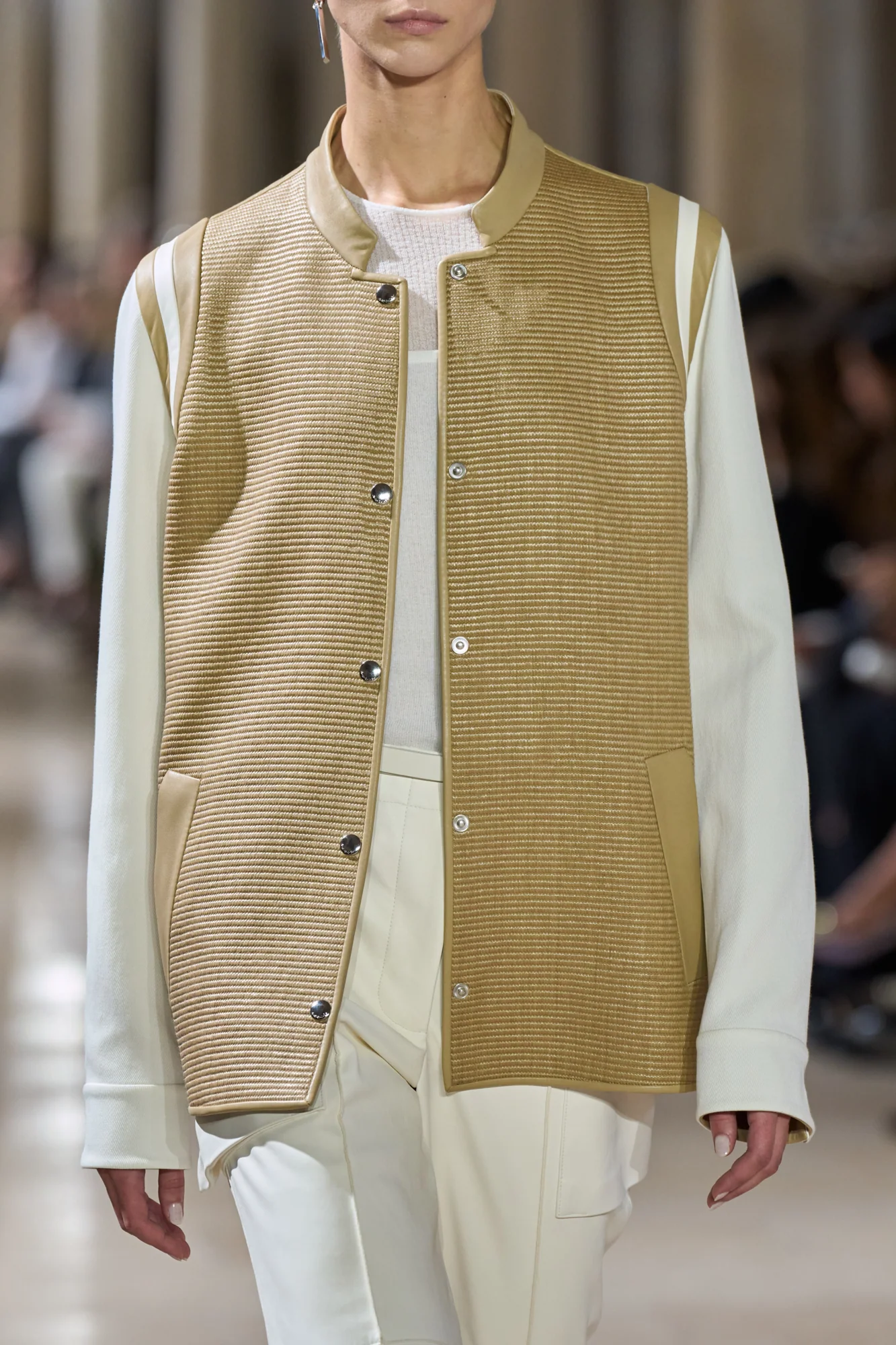 Varsity Jacket in Cotton Raffia and Leather - Image 6